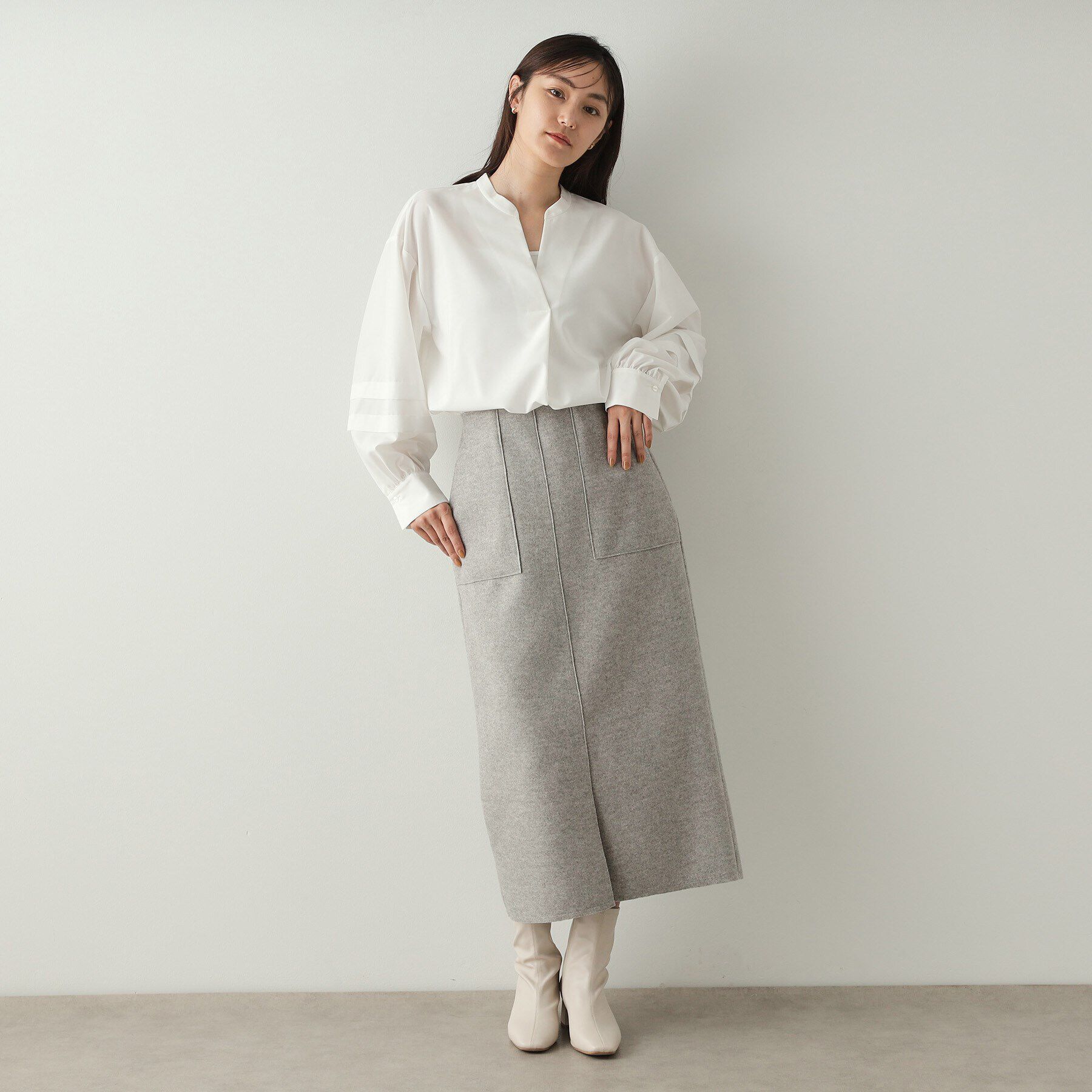 OPAQUE.CLIP「タックスリーブ スキッパーシャツ【洗濯機洗い可】」|シャツ・ブラウス|