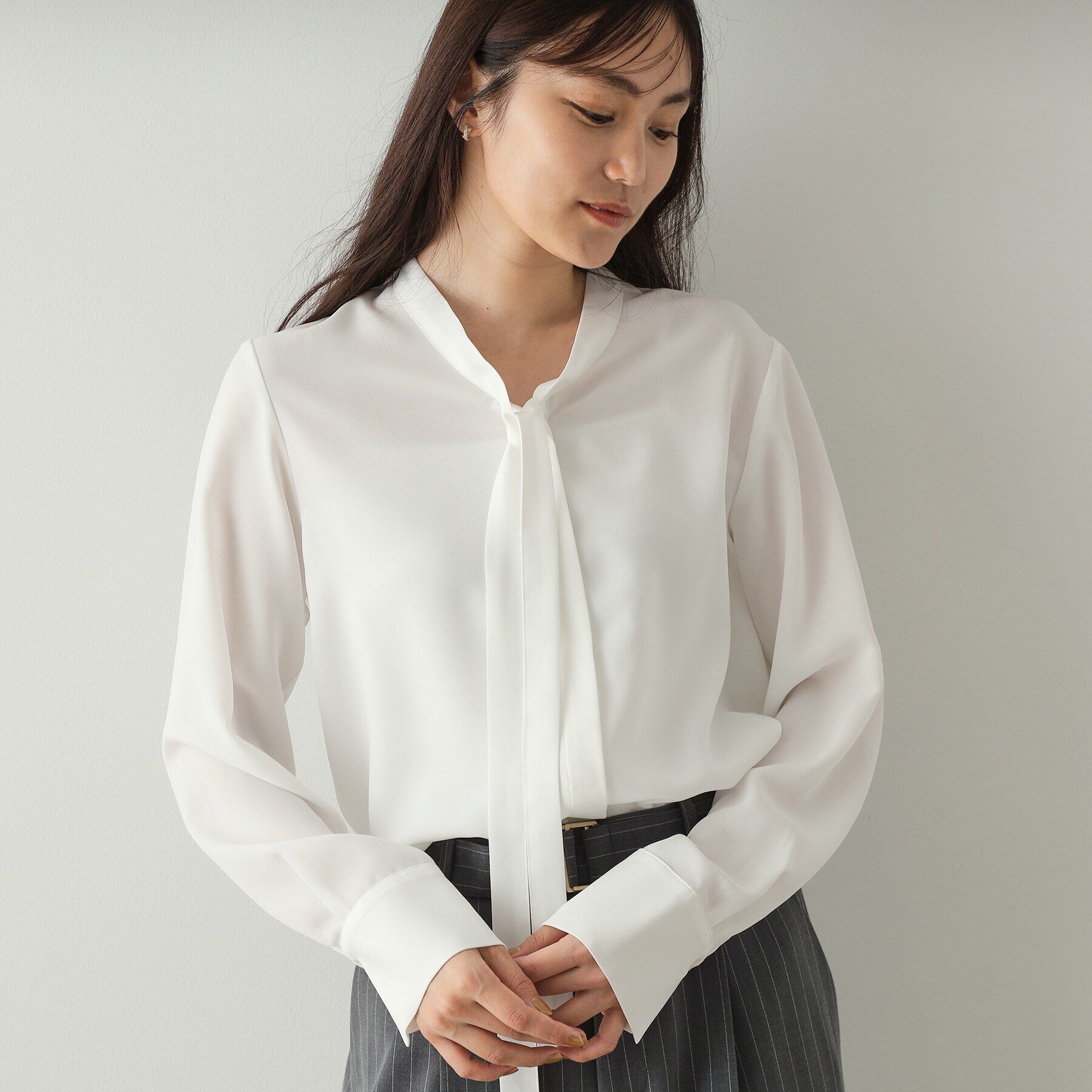 OPAQUE.CLIP「《美人百花掲載》ボウタイジョーゼットブラウス【洗濯機洗い可】」|シャツ・ブラウス|