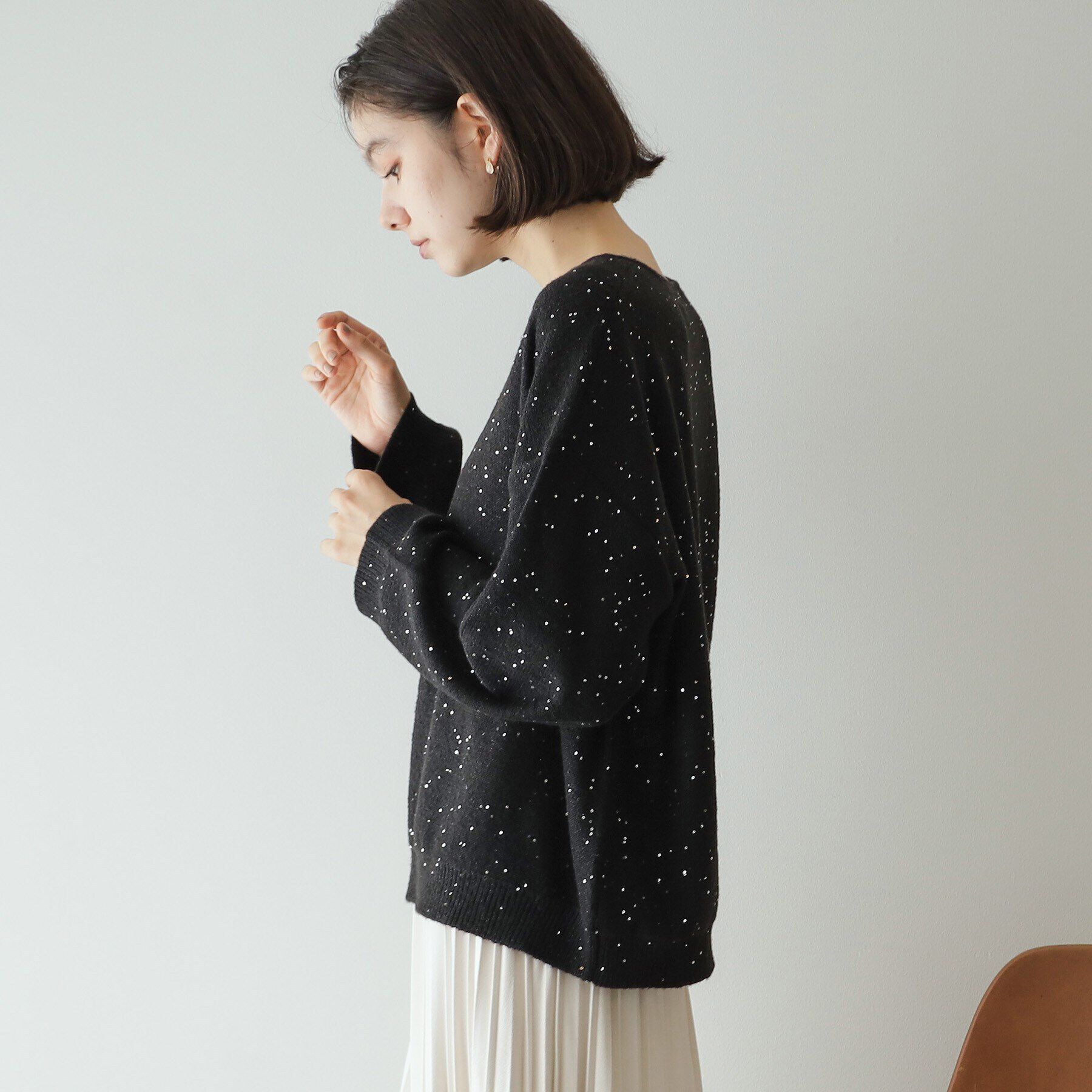 OPAQUE.CLIP「スパンコールラメ ボートネックニット【洗濯機洗い可】」|ニット・セーター|