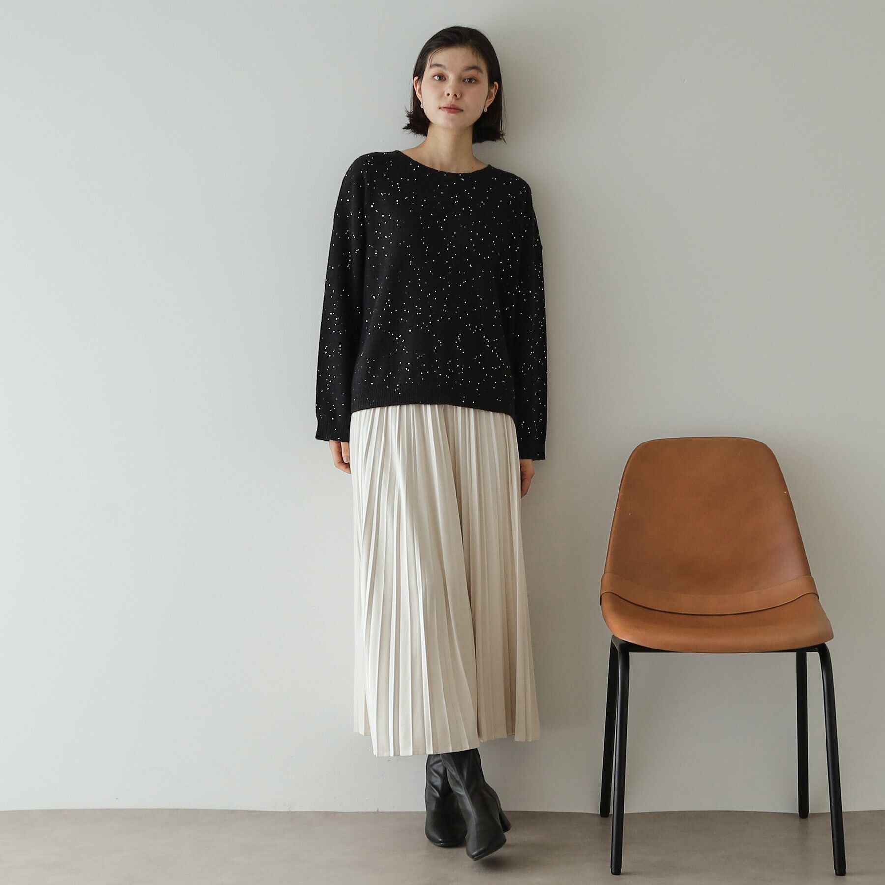 OPAQUE.CLIP「スパンコールラメ ボートネックニット【洗濯機洗い可】」|ニット・セーター|