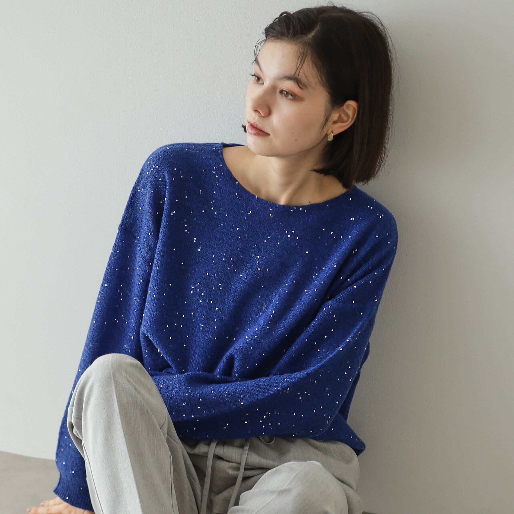 OPAQUE.CLIP「スパンコールラメ ボートネックニット【洗濯機洗い可】」|ニット・セーター|