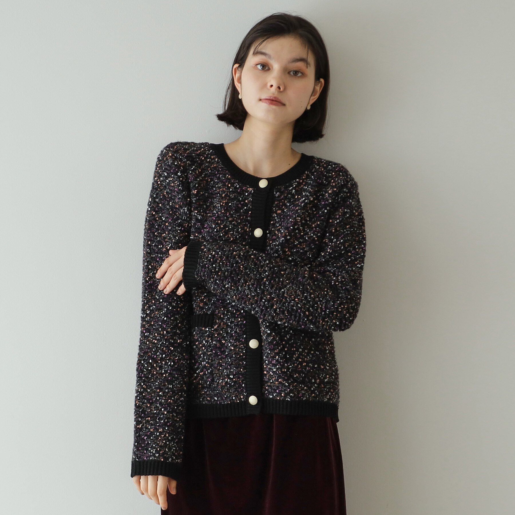 OPAQUE.CLIP「MIXツイード調ニットカーディガン【洗濯機洗い可】」|カーディガン|