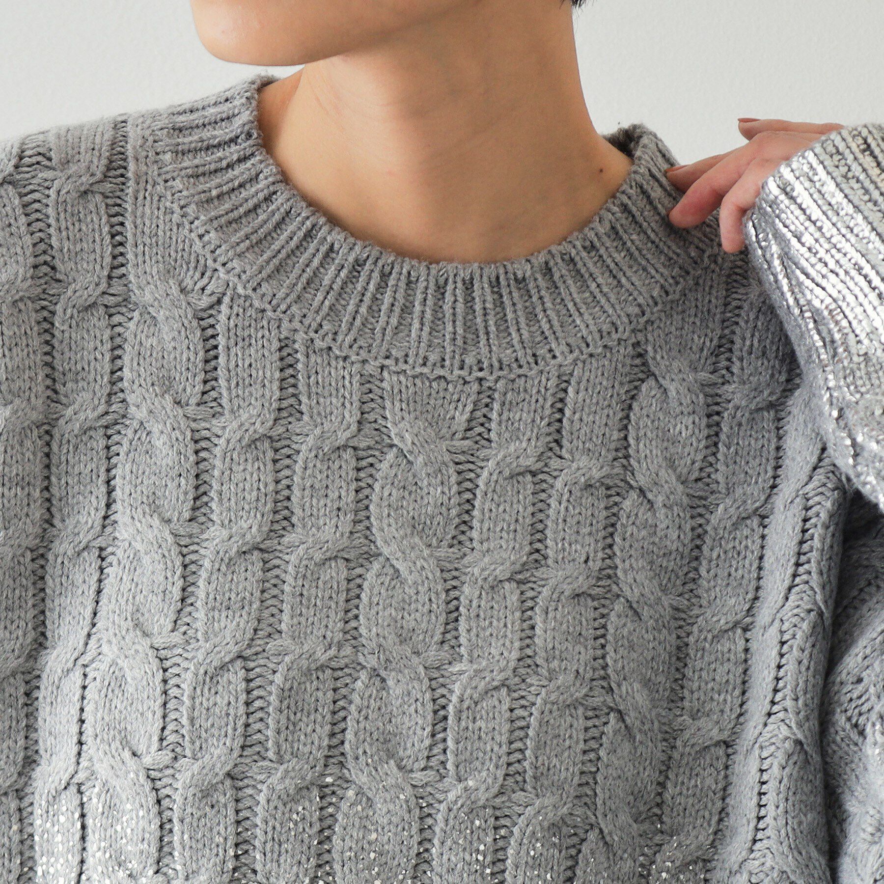 OPAQUE.CLIP「箔プリントケーブルニット【洗える】」|ニット・セーター|