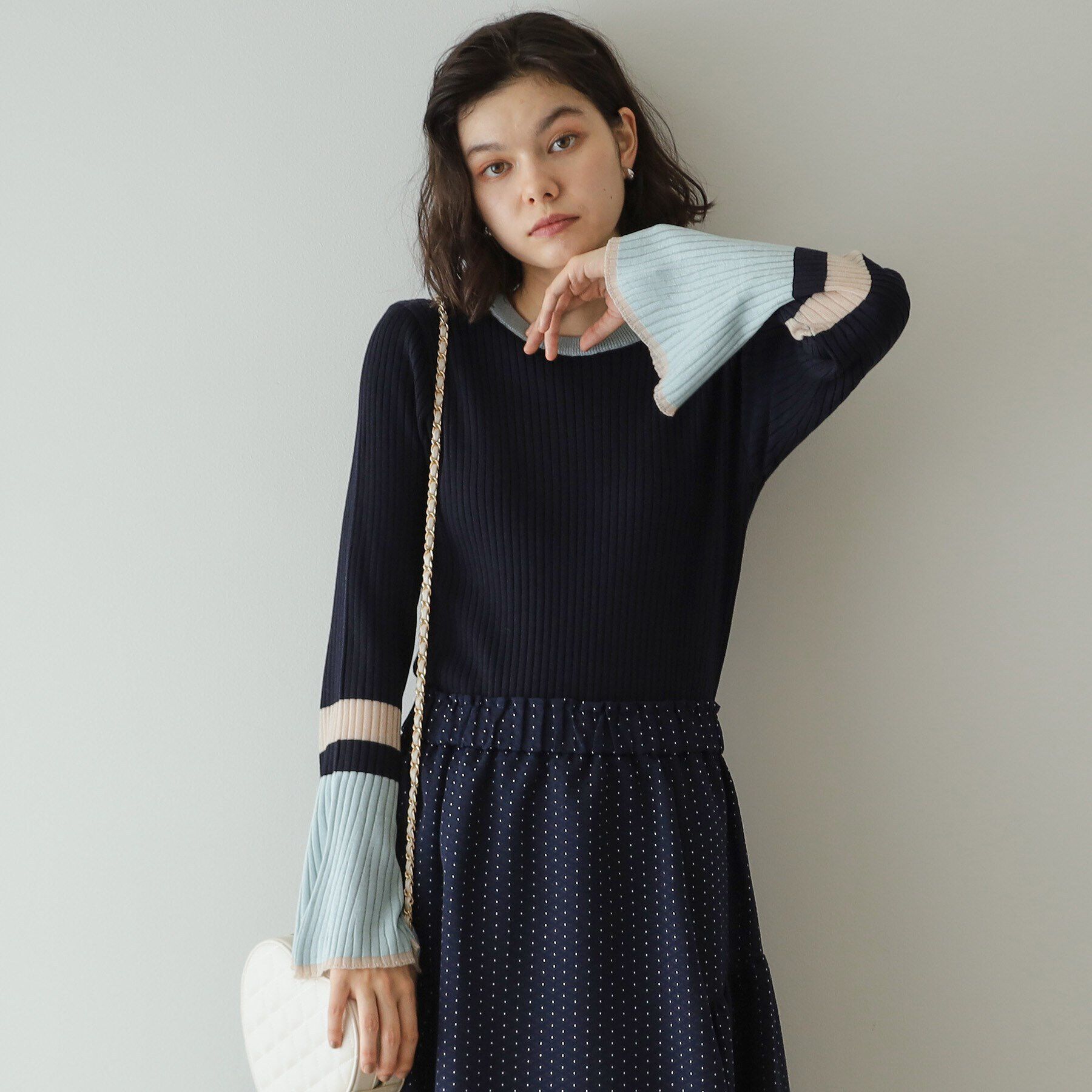 OPAQUE.CLIP「《Oggi掲載》配色フレアースリーブニット【洗濯機洗い可】」|ニット・セーター|