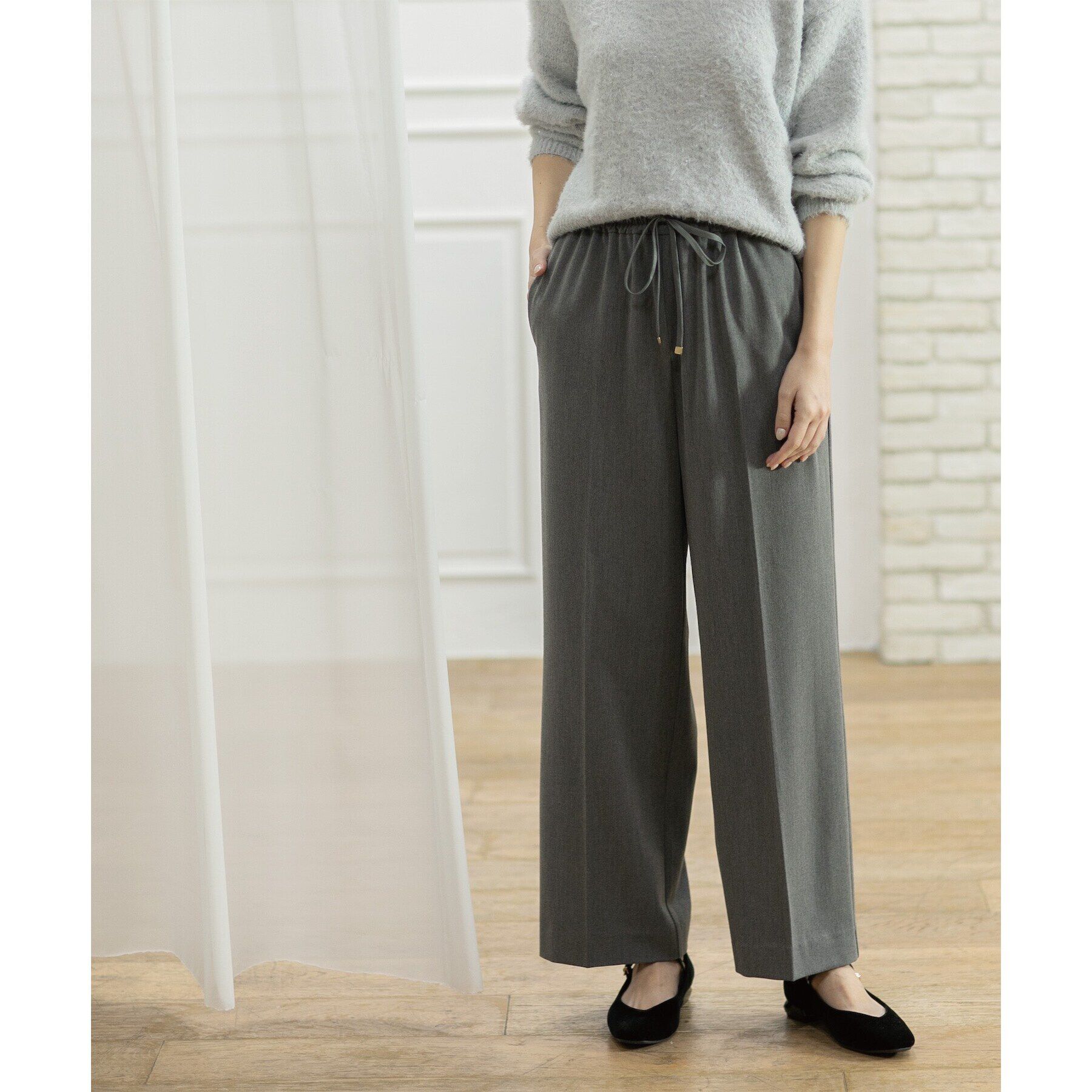 OPAQUE.CLIP「《SS-LLsize》着丈が選べる！裏起毛ストレッチイージーワイドパンツ【蓄熱素材/洗濯機洗い可】」|その他|