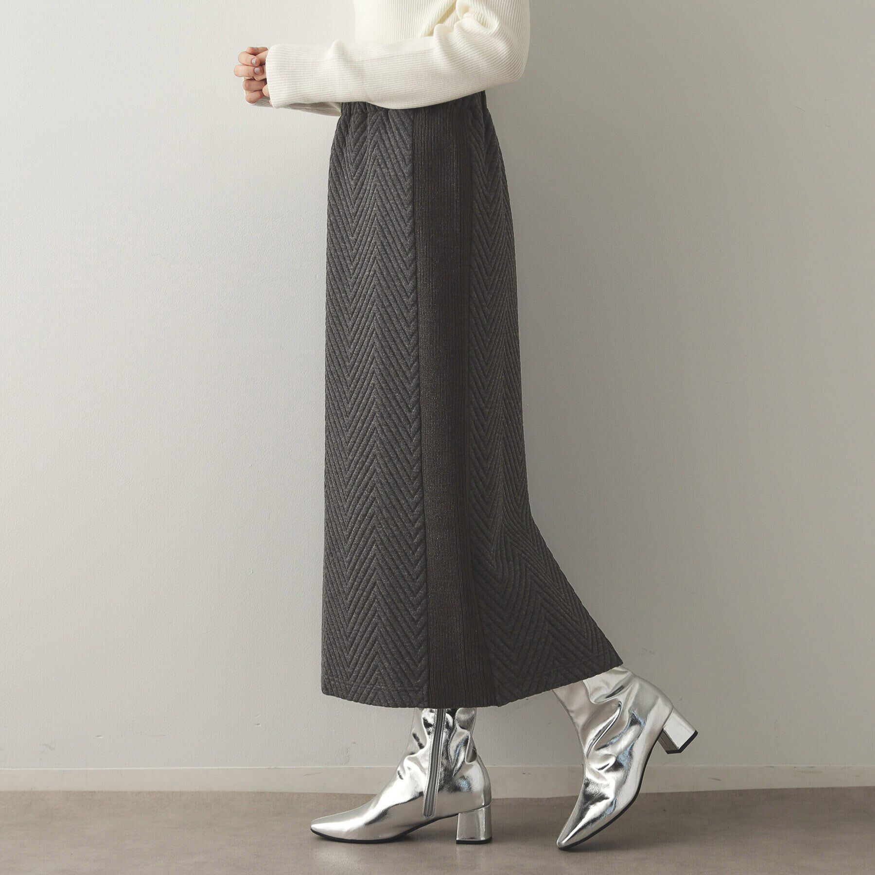 OPAQUE.CLIP「キルティングジャカード イージースカート/セットアップ対応【洗濯機洗い可】」|スカート|