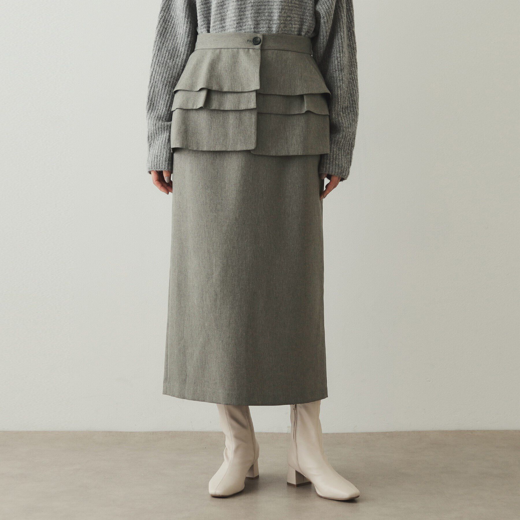 OPAQUE.CLIP「《2WAYツインセット》ラップ付ナロースカート【洗濯機洗い可】」|スカート|