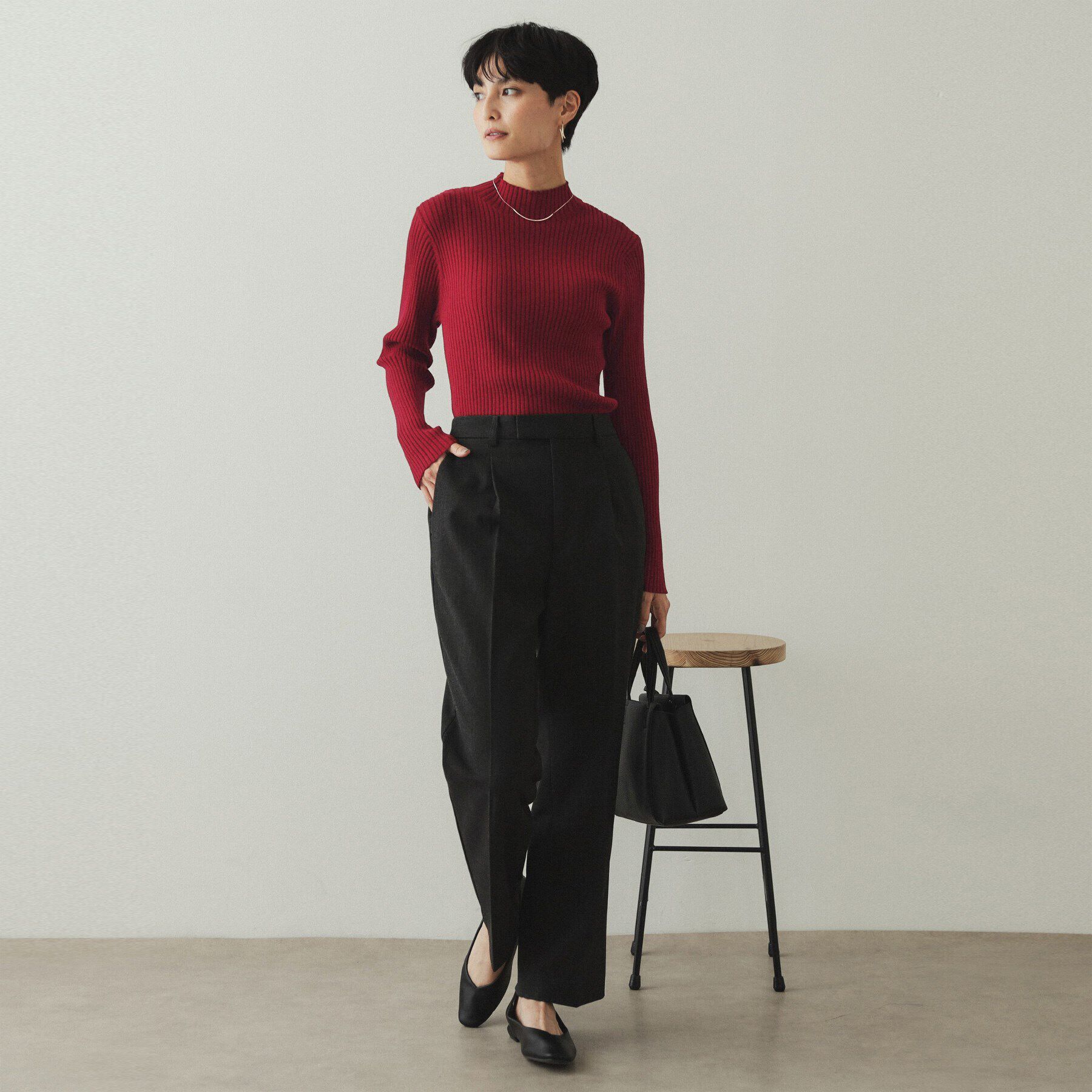 OPAQUE.CLIP「《5color/S-LLsize》もちもちハイネックリブニット【洗濯機洗い可】」|ニット・セーター|