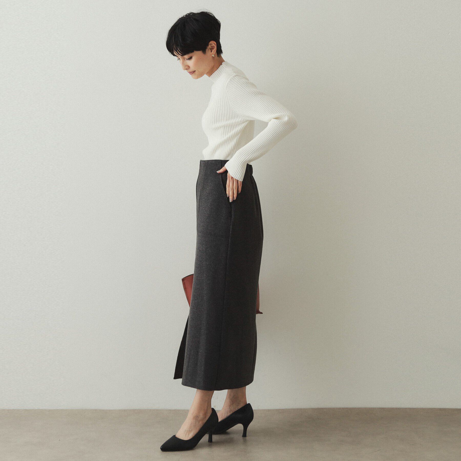 OPAQUE.CLIP「《5color/S-LLsize》もちもちハイネックリブニット【洗濯機洗い可】」|ニット・セーター|