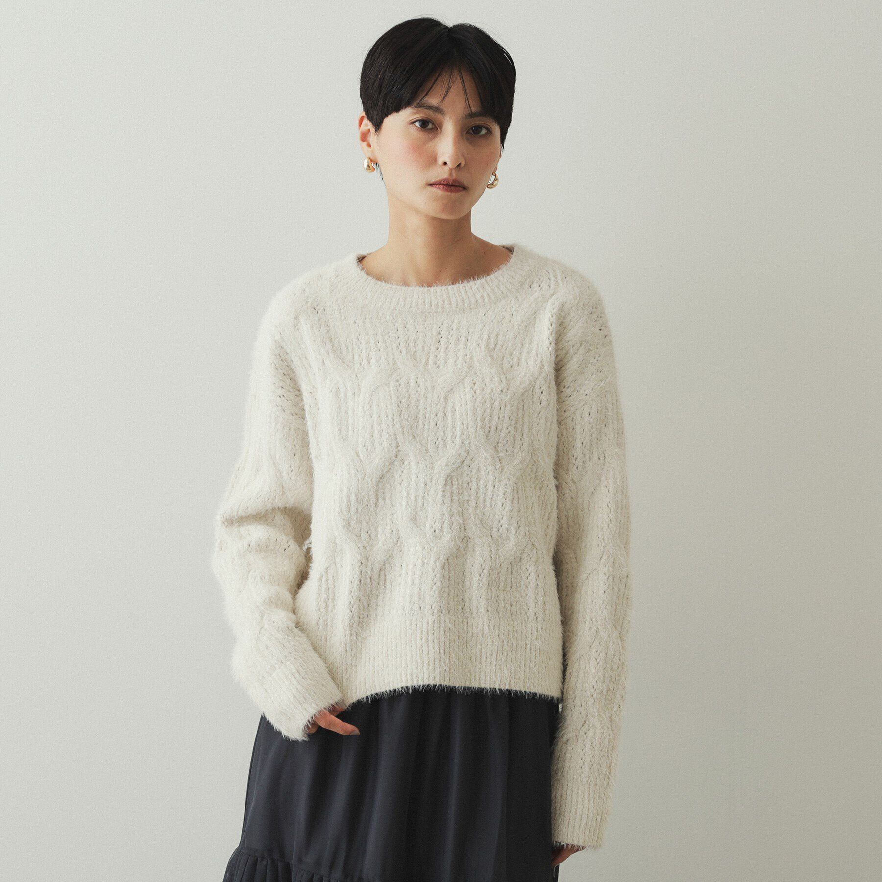 OPAQUE.CLIP「モールフェザーラメケーブルニット【洗濯機洗い可】」|ニット・セーター|