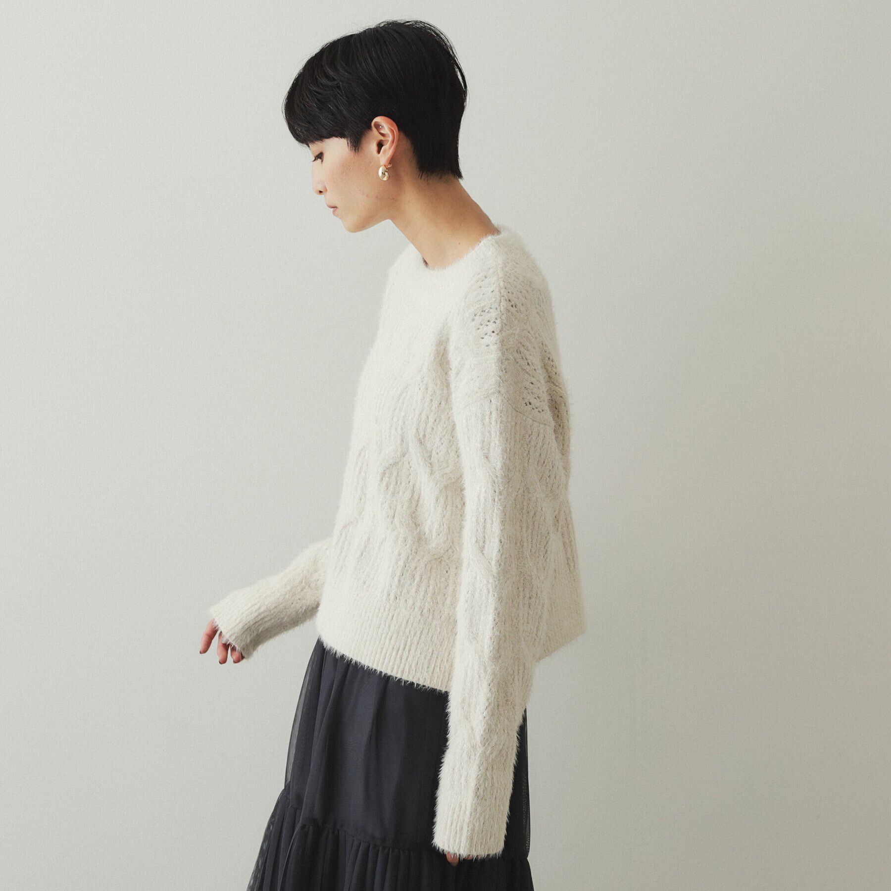 OPAQUE.CLIP「モールフェザーラメケーブルニット【洗濯機洗い可】」|ニット・セーター|