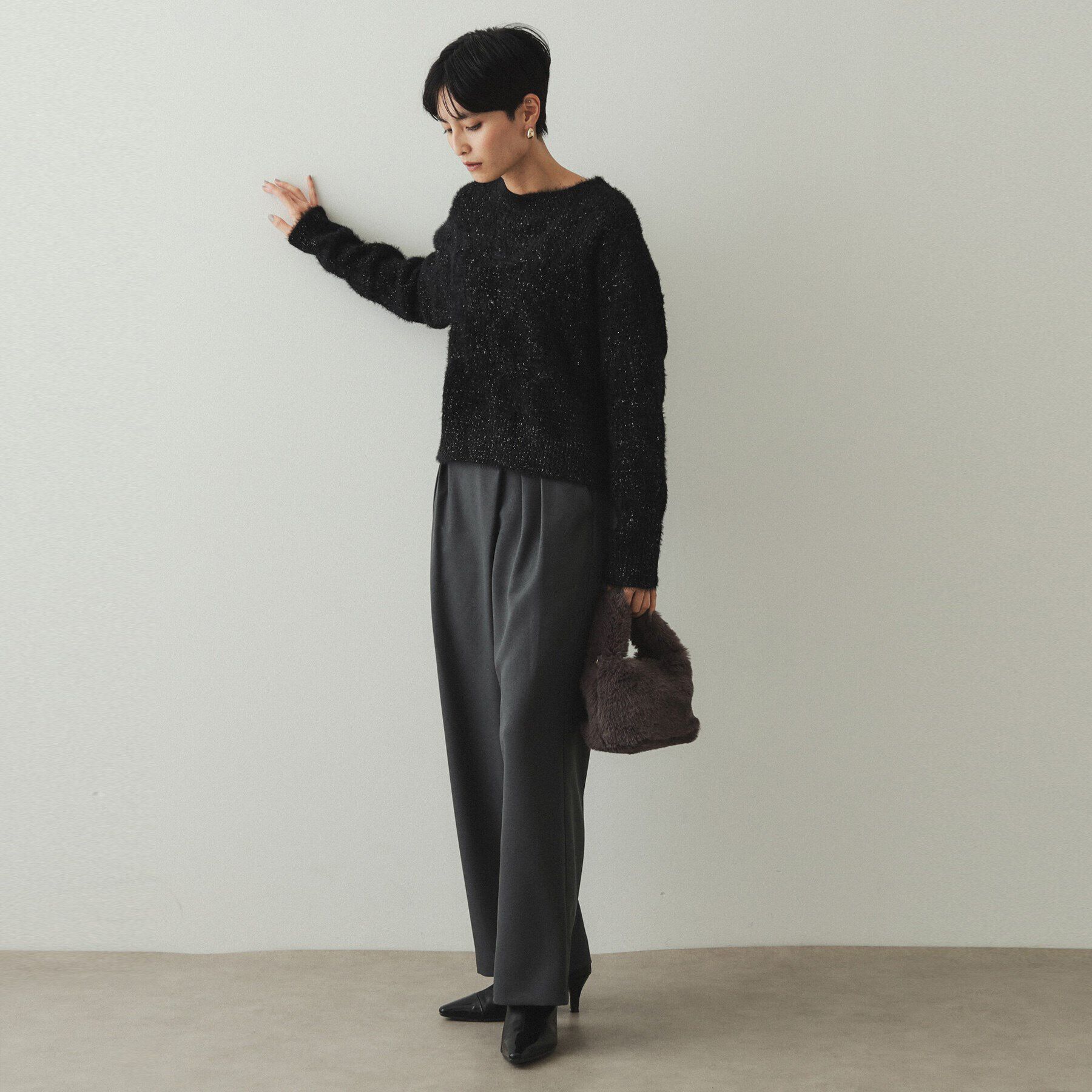 OPAQUE.CLIP「モールフェザーラメケーブルニット【洗濯機洗い可】」|ニット・セーター|