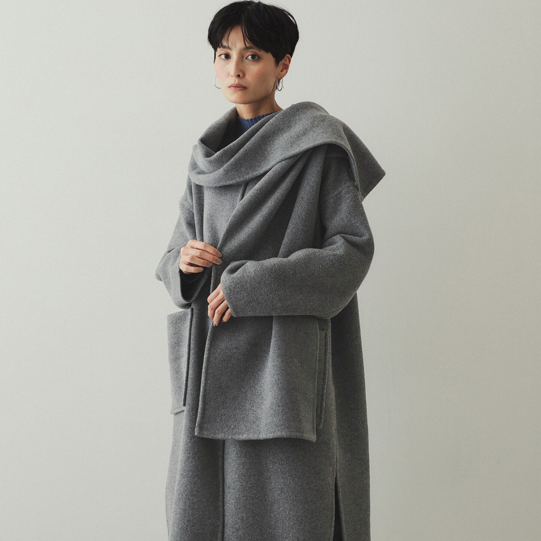 OPAQUE.CLIP「《マフラー付き》ウール混ノーカラーコート」|ノーカラーコート|