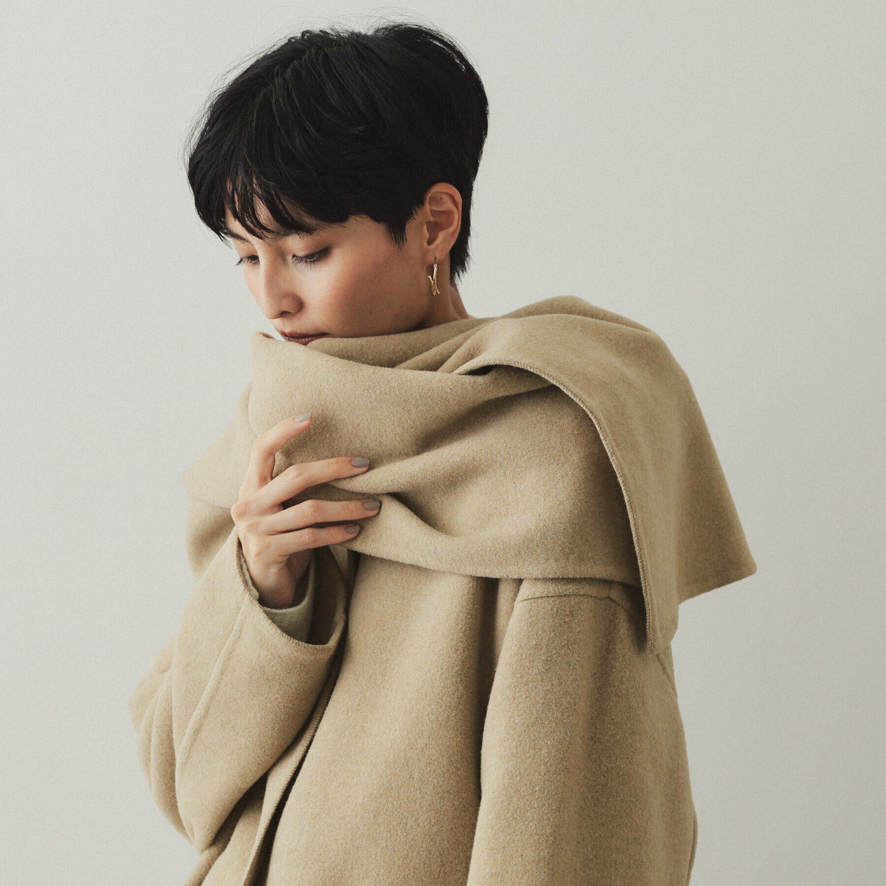 OPAQUE.CLIP「《マフラー付き》ウール混ノーカラーコート」|ノーカラーコート|