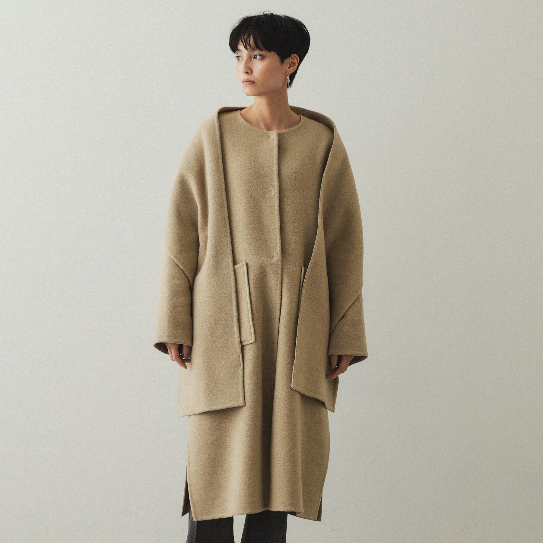 OPAQUE.CLIP「《マフラー付き》ウール混ノーカラーコート」|ノーカラーコート|