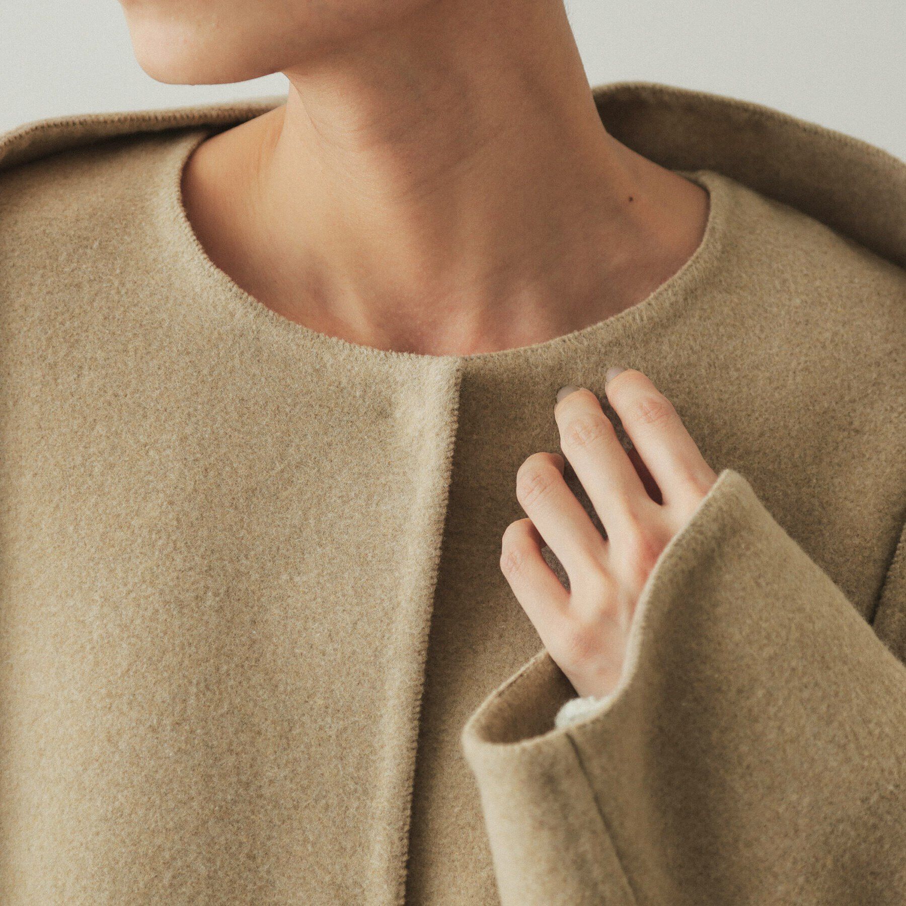 OPAQUE.CLIP「《マフラー付き》ウール混ノーカラーコート」|ノーカラーコート|