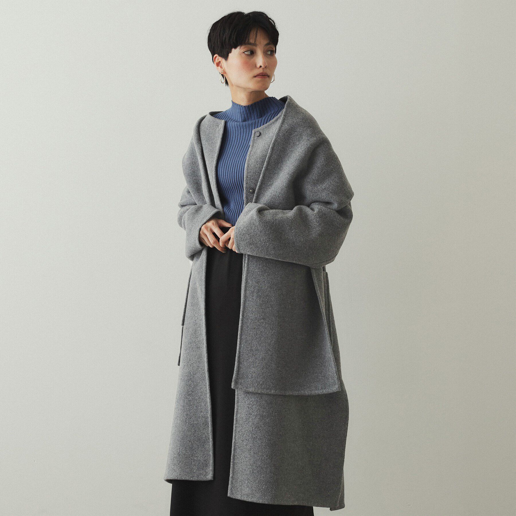OPAQUE.CLIP「《マフラー付き》ウール混ノーカラーコート」|ノーカラーコート|