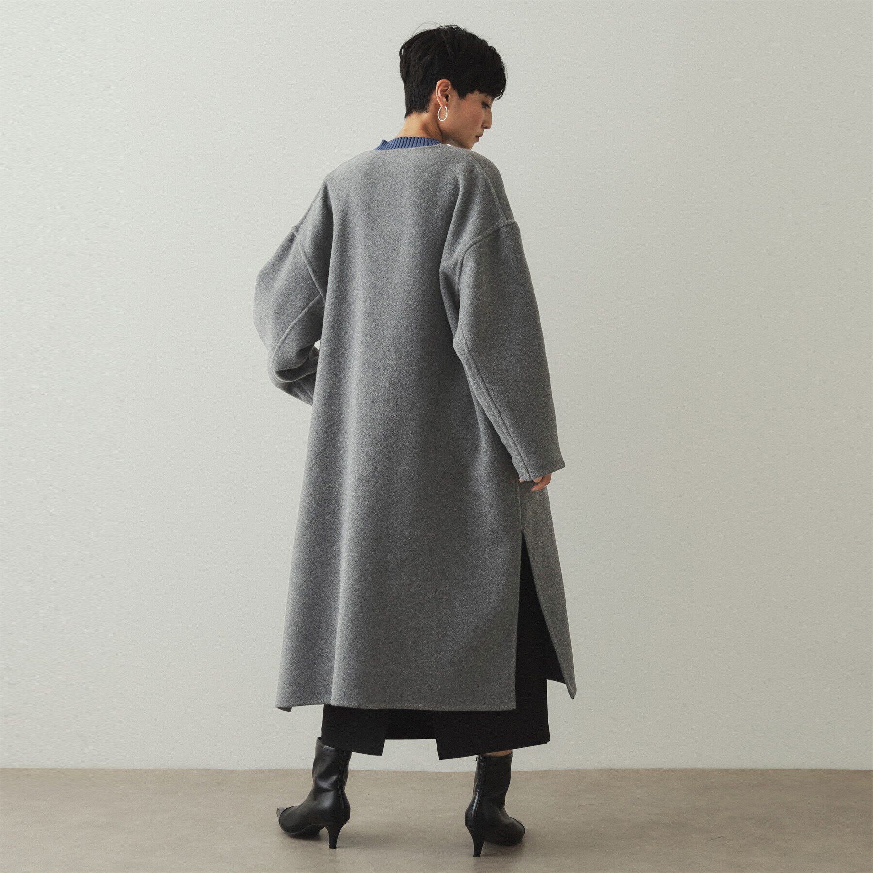 OPAQUE.CLIP「《マフラー付き》ウール混ノーカラーコート」|ノーカラーコート|