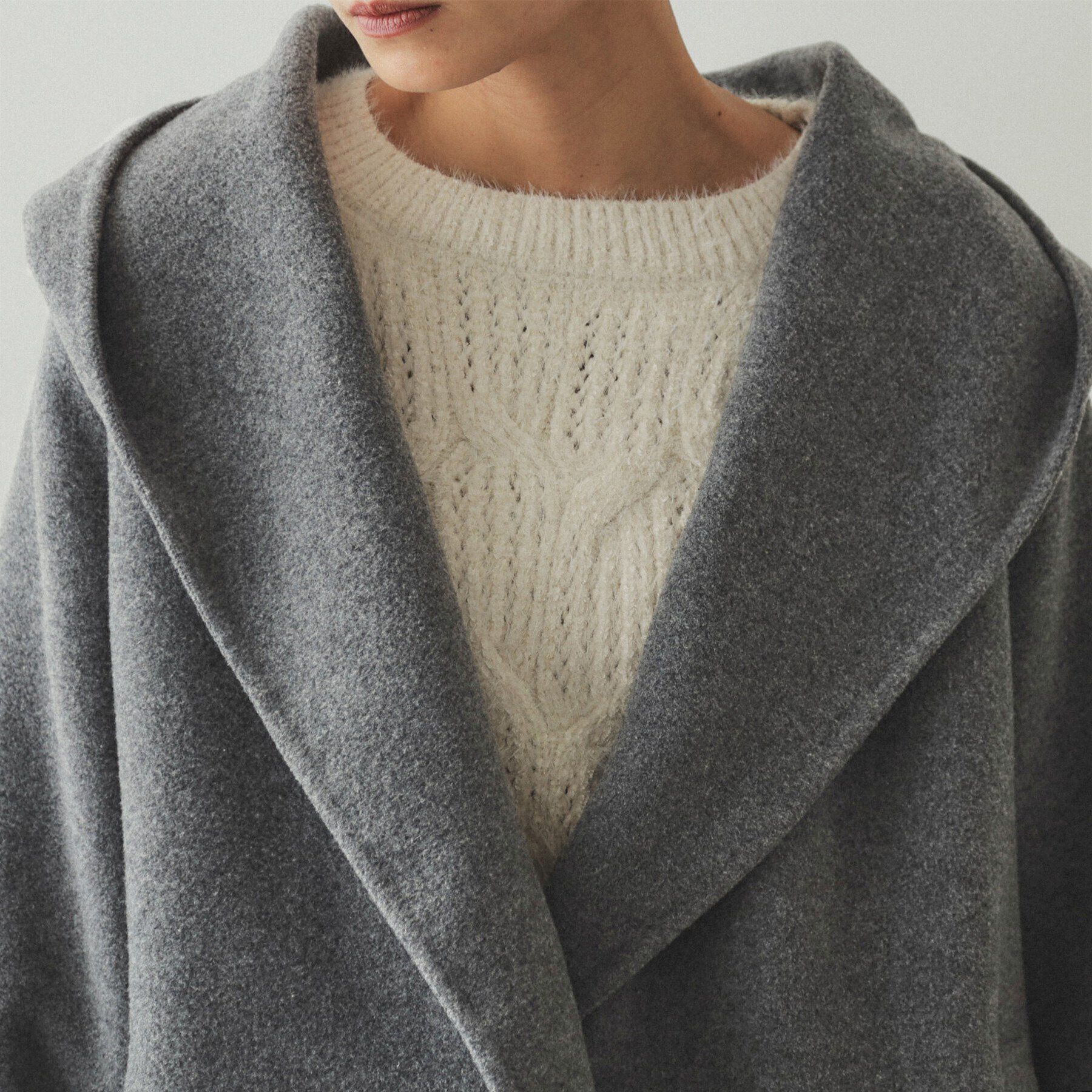 OPAQUE.CLIP「ウール混フードショールカラーミドルコート」|その他|