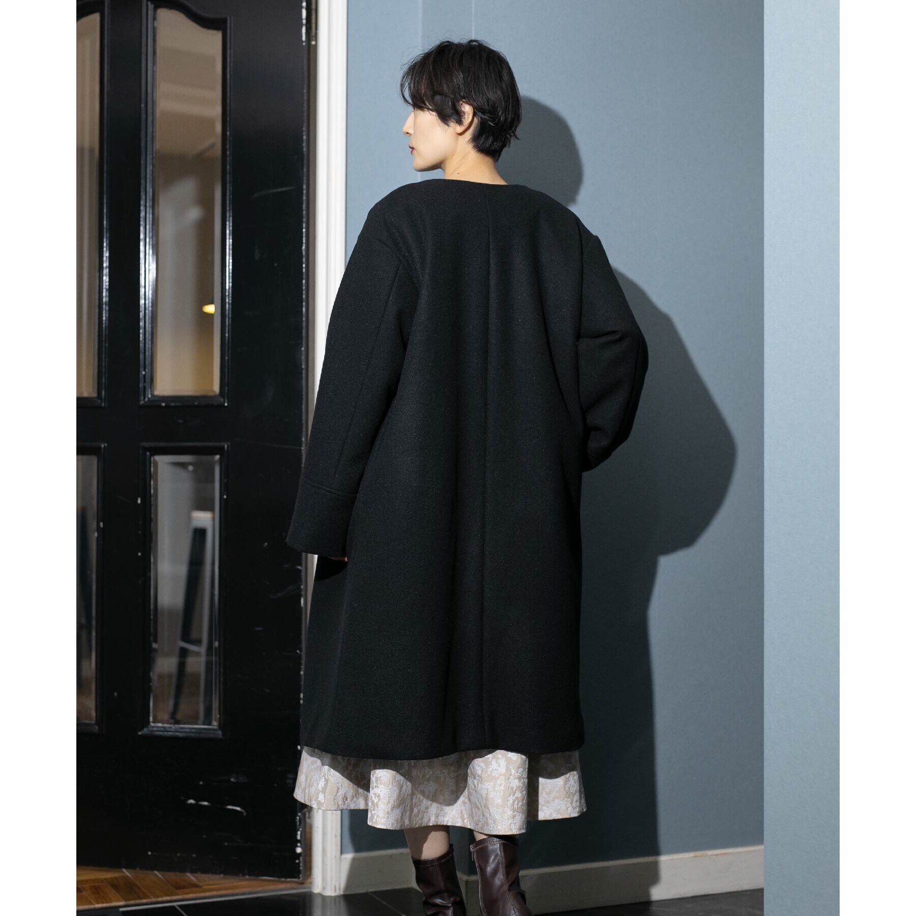 OPAQUE.CLIP「《S-LLsize》ウールライク メルトンノーカラーロングコート」|ノーカラーコート|
