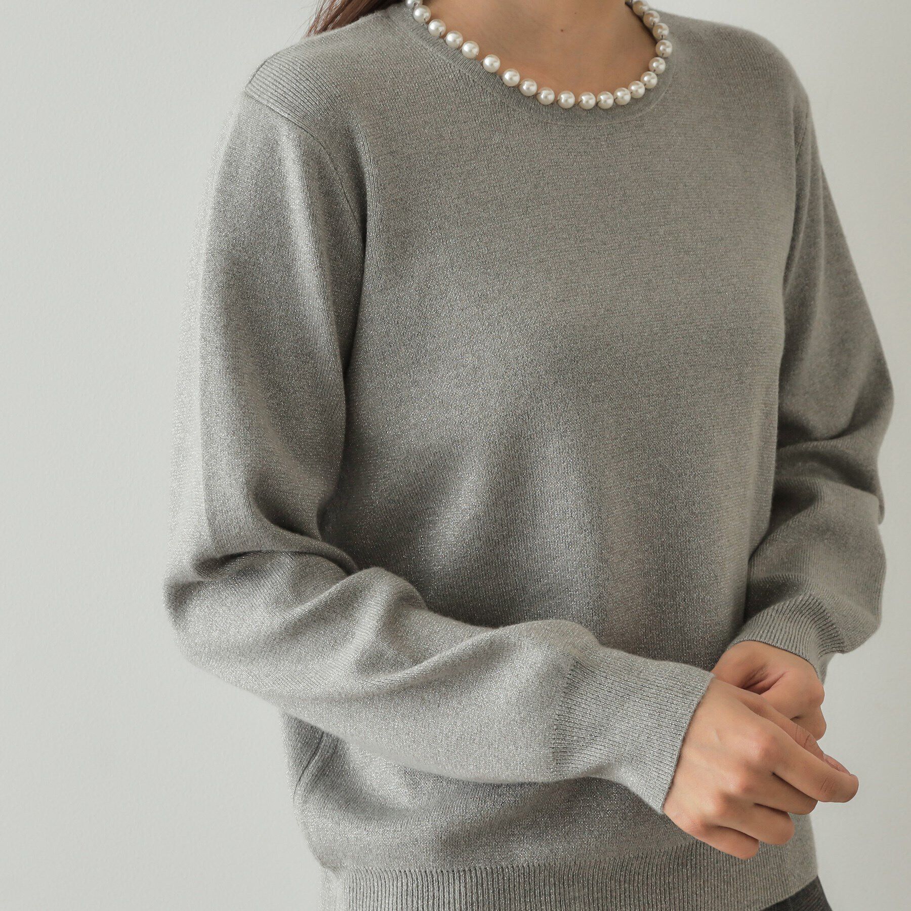 OPAQUE.CLIP「《美人百花掲載》パール調付きラメニット【洗濯機洗い可】」|ニット・セーター|