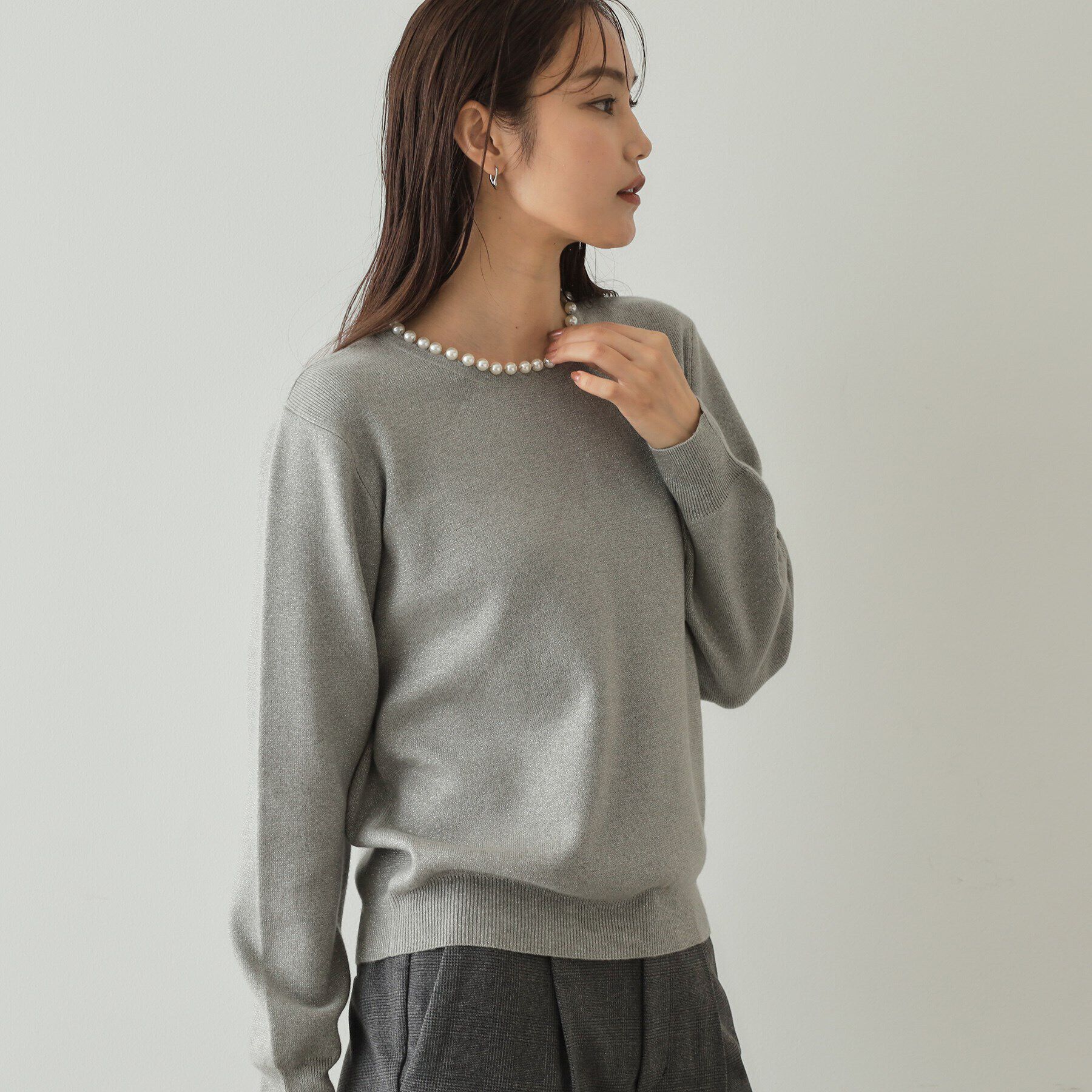 OPAQUE.CLIP「《美人百花掲載》パール調付きラメニット【洗濯機洗い可】」|ニット・セーター|