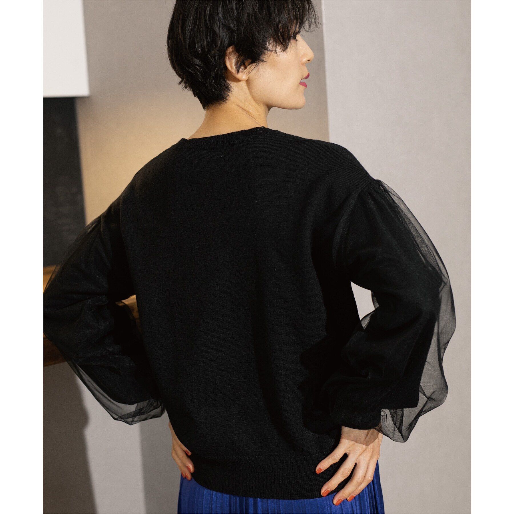 OPAQUE.CLIP「《5color/S-LLsize》チュールドッキングスリーブニット【洗濯機洗い可】」|ニット・セーター|