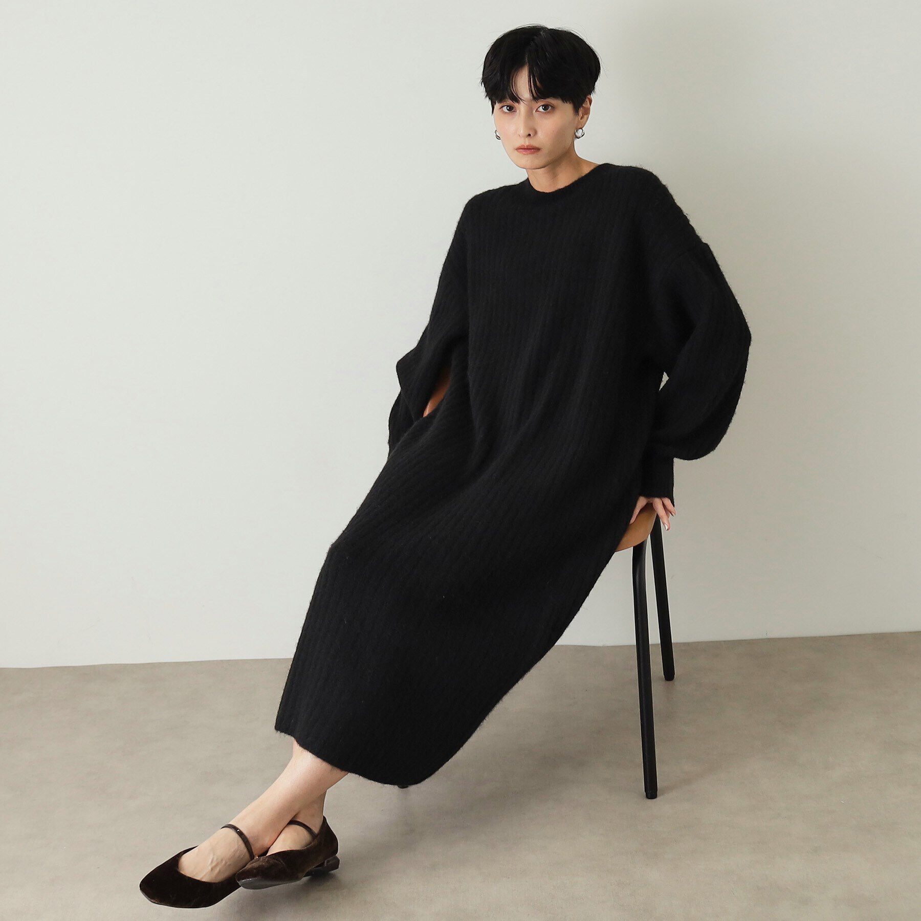 OPAQUE.CLIP「ワイドリブニットワンピース【洗濯機洗い可】」|ワンピース|