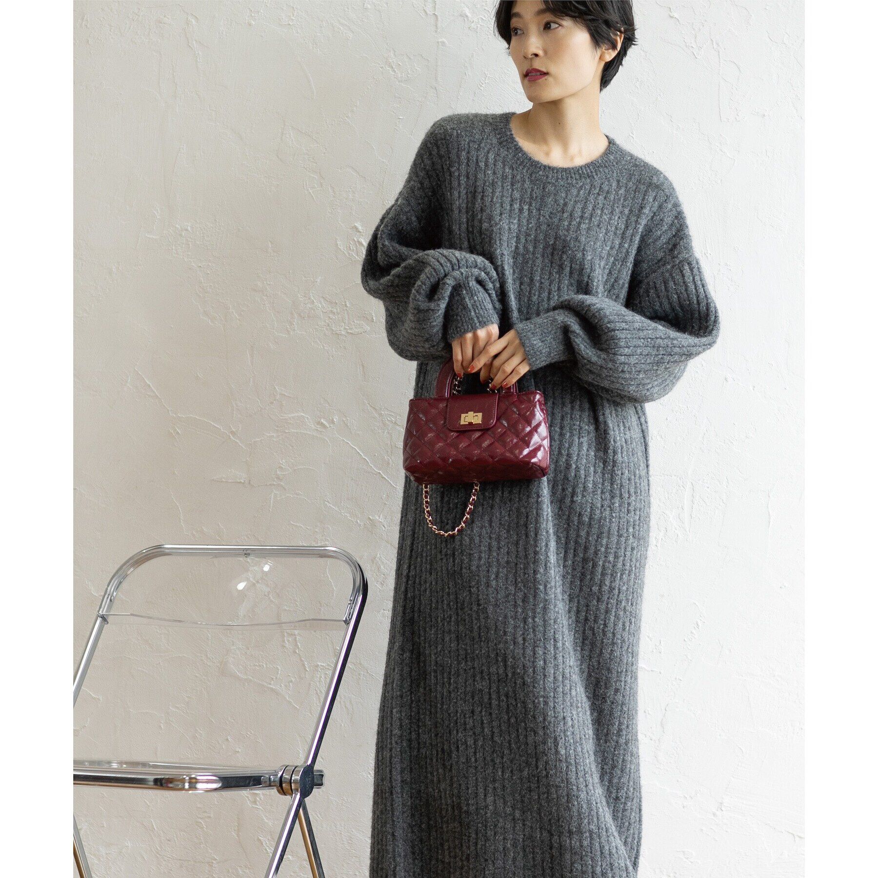 OPAQUE.CLIP「ワイドリブニットワンピース【洗濯機洗い可】」|ワンピース|