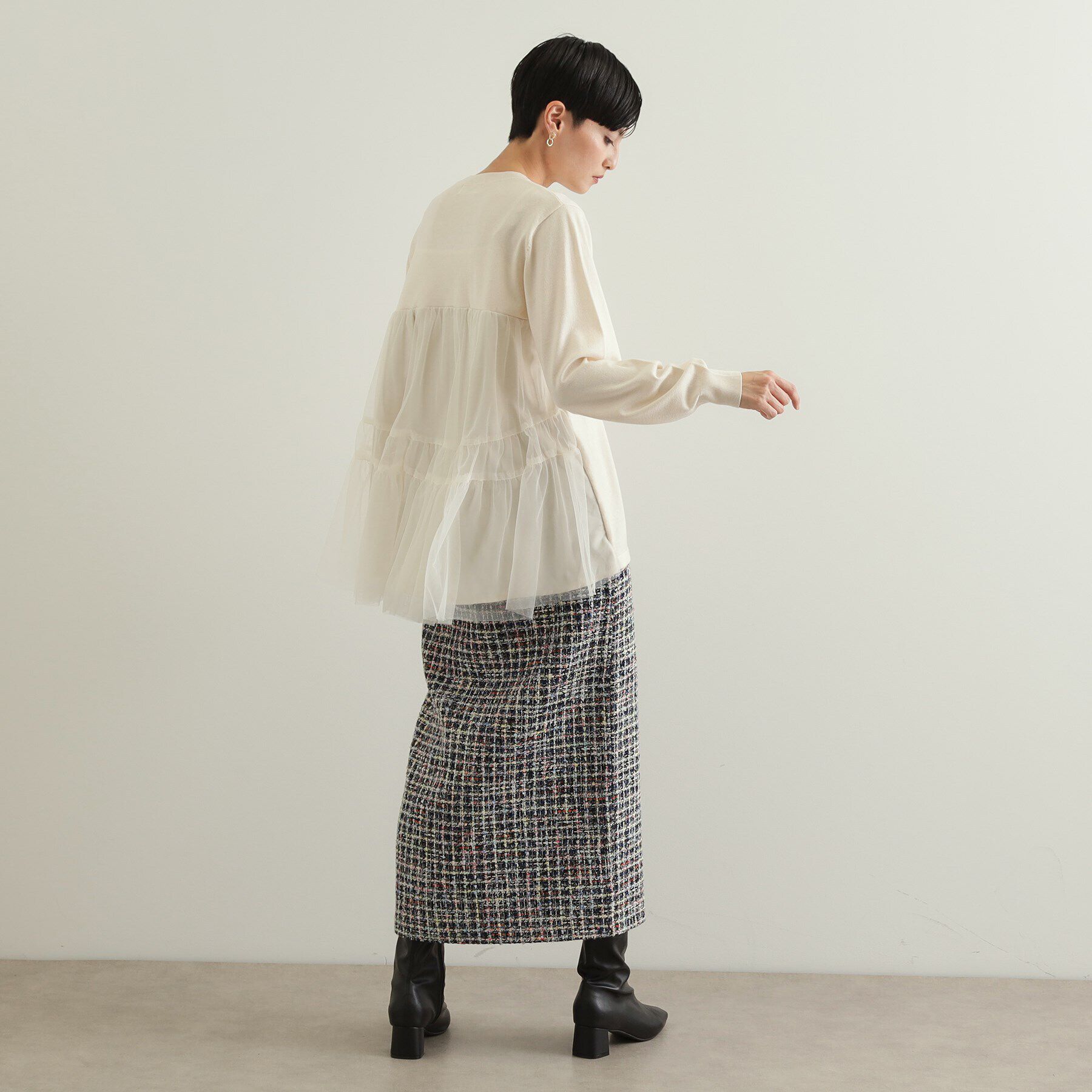 OPAQUE.CLIP「チュールドッキングティアードニット【洗濯機洗い可】」|ニット・セーター|