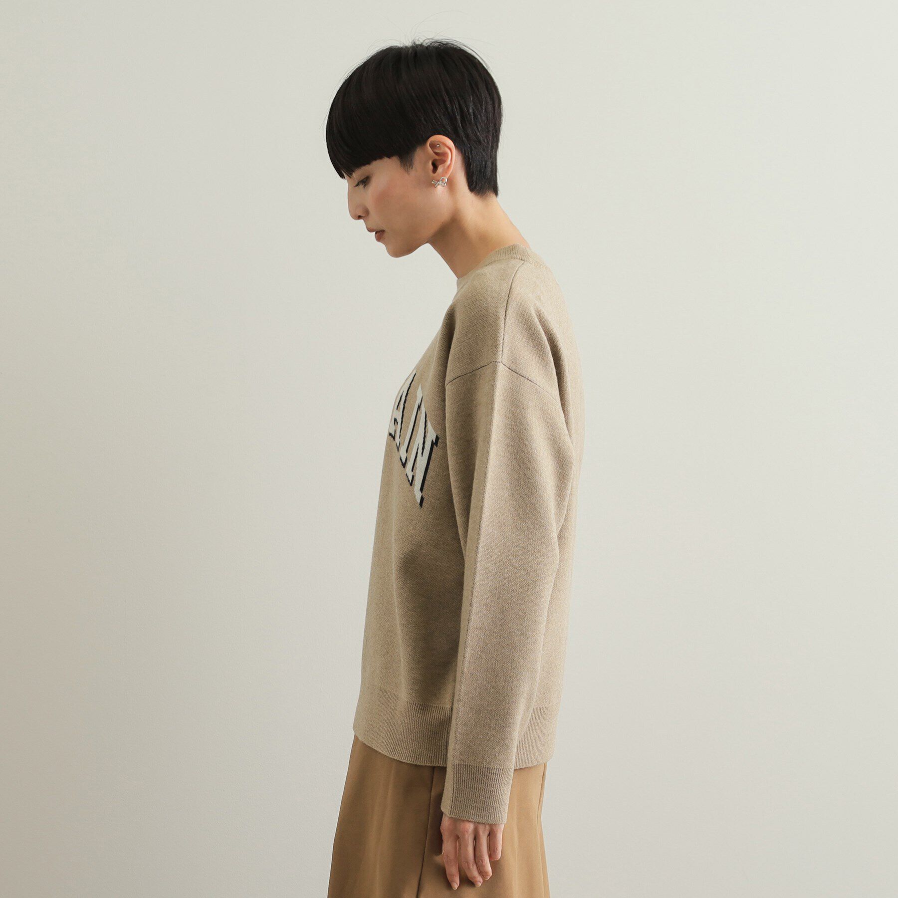 OPAQUE.CLIP「カレッジ風ロゴジャカードニット【洗濯機洗い可】」|ニット・セーター|