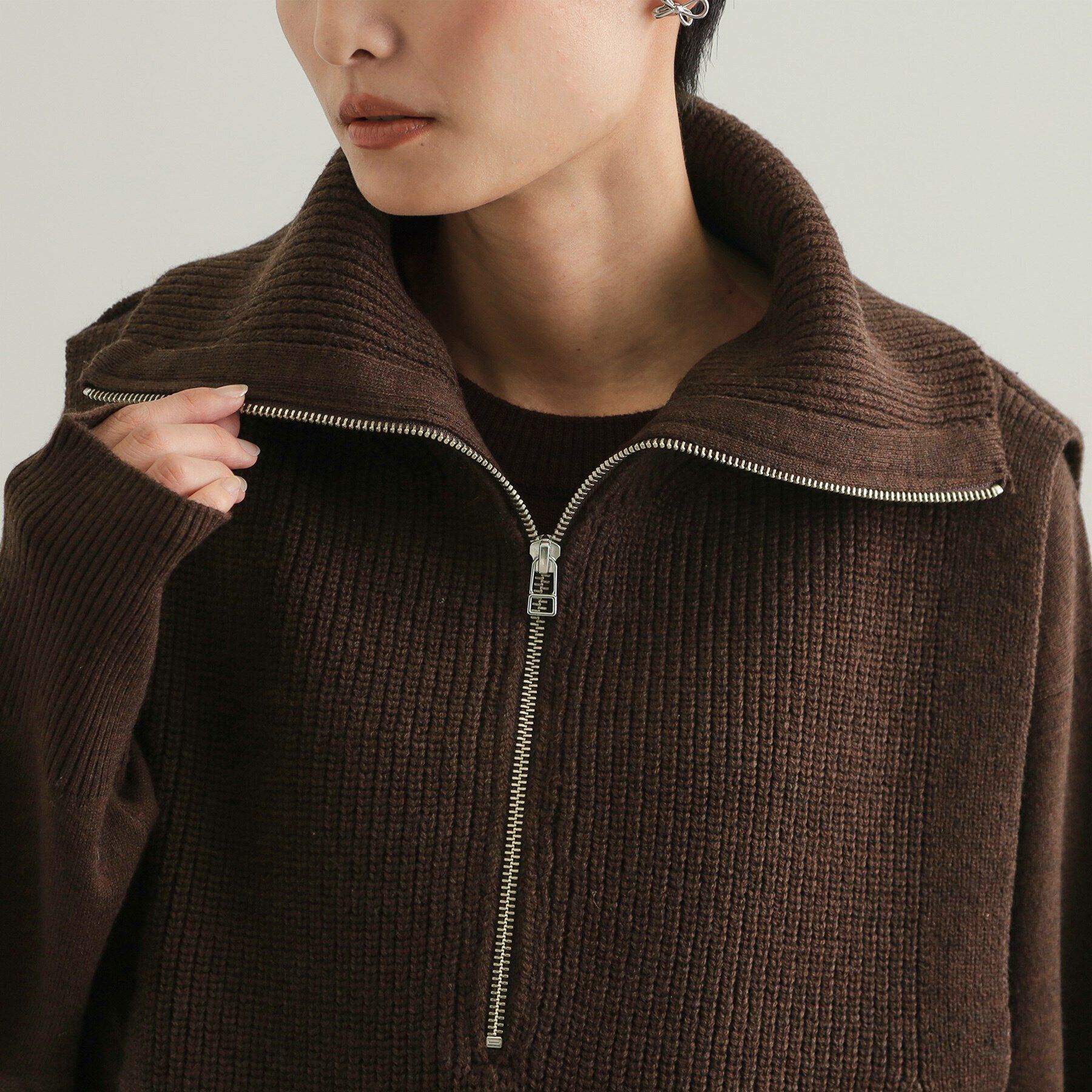 OPAQUE.CLIP「≪ツインセット≫ハーフZIPベスト&times;ニットワンピース【洗濯機洗い可】」|ワンピース|