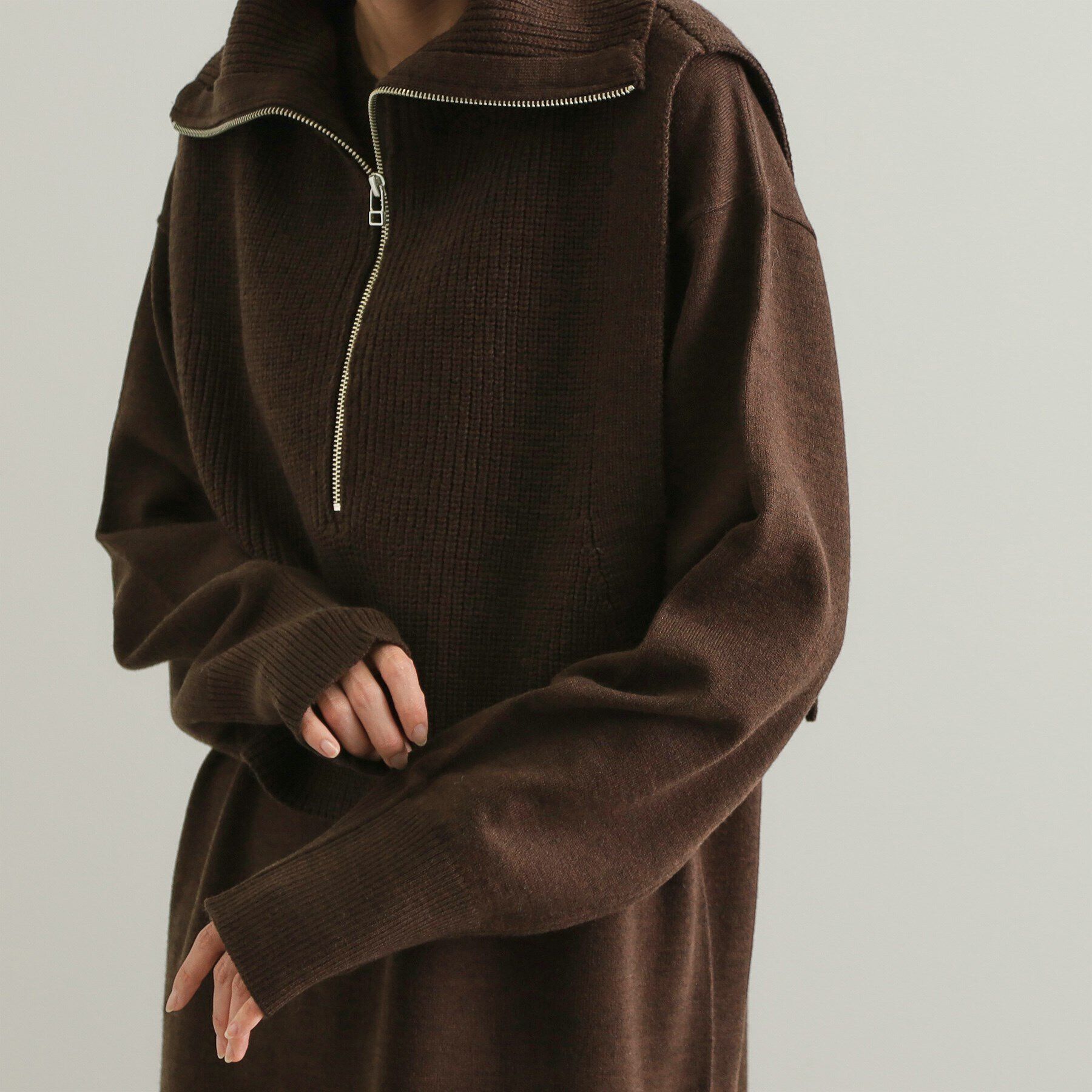 OPAQUE.CLIP「≪ツインセット≫ハーフZIPベスト&times;ニットワンピース【洗濯機洗い可】」|ワンピース|