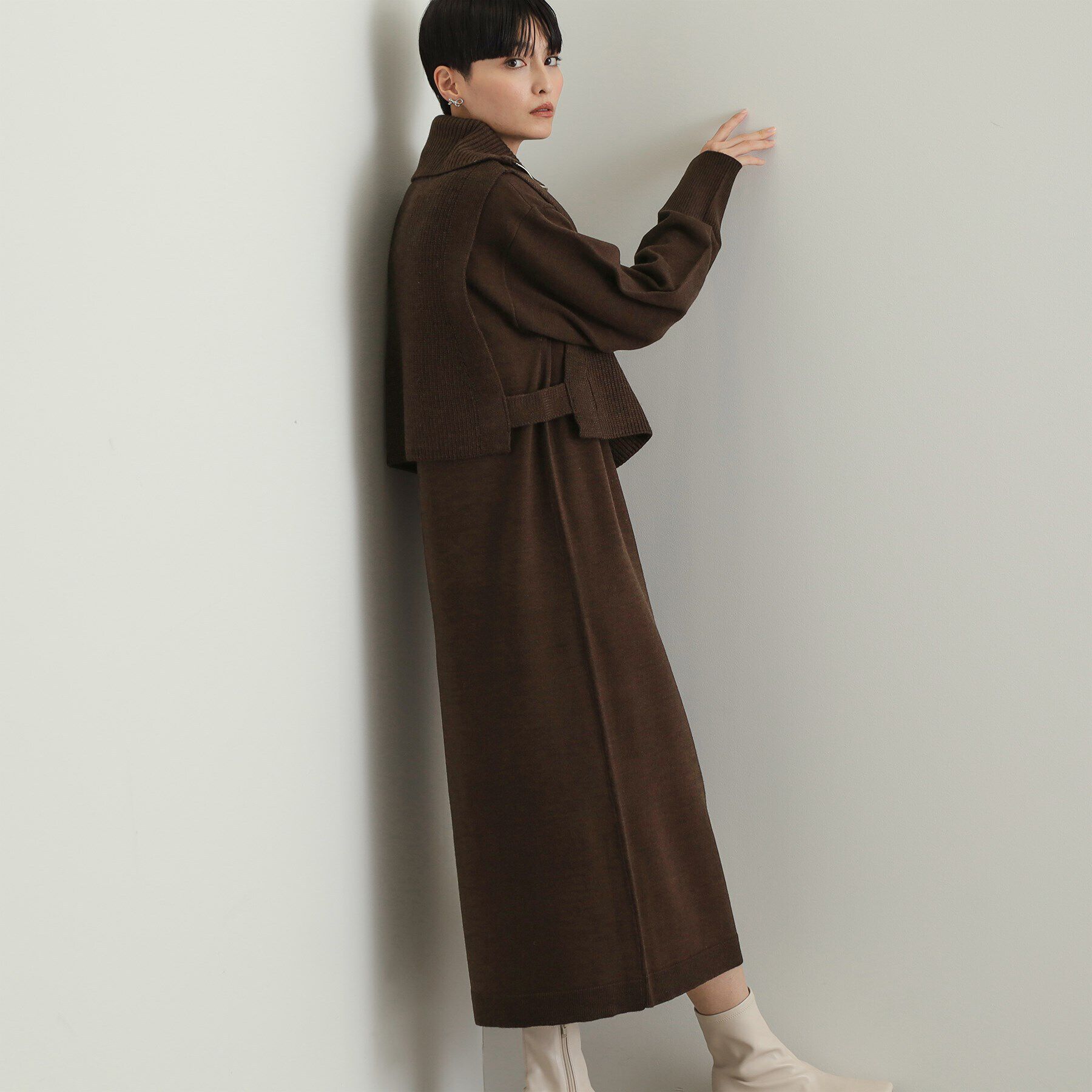 OPAQUE.CLIP「≪ツインセット≫ハーフZIPベスト&times;ニットワンピース【洗濯機洗い可】」|ワンピース|