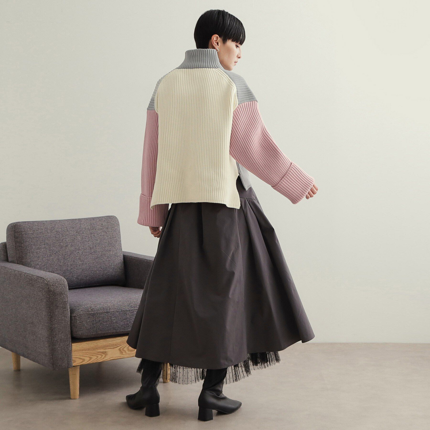 OPAQUE.CLIP「カラーブロッキングハイネックワイドニット【洗濯機洗い可】」|ニット・セーター|