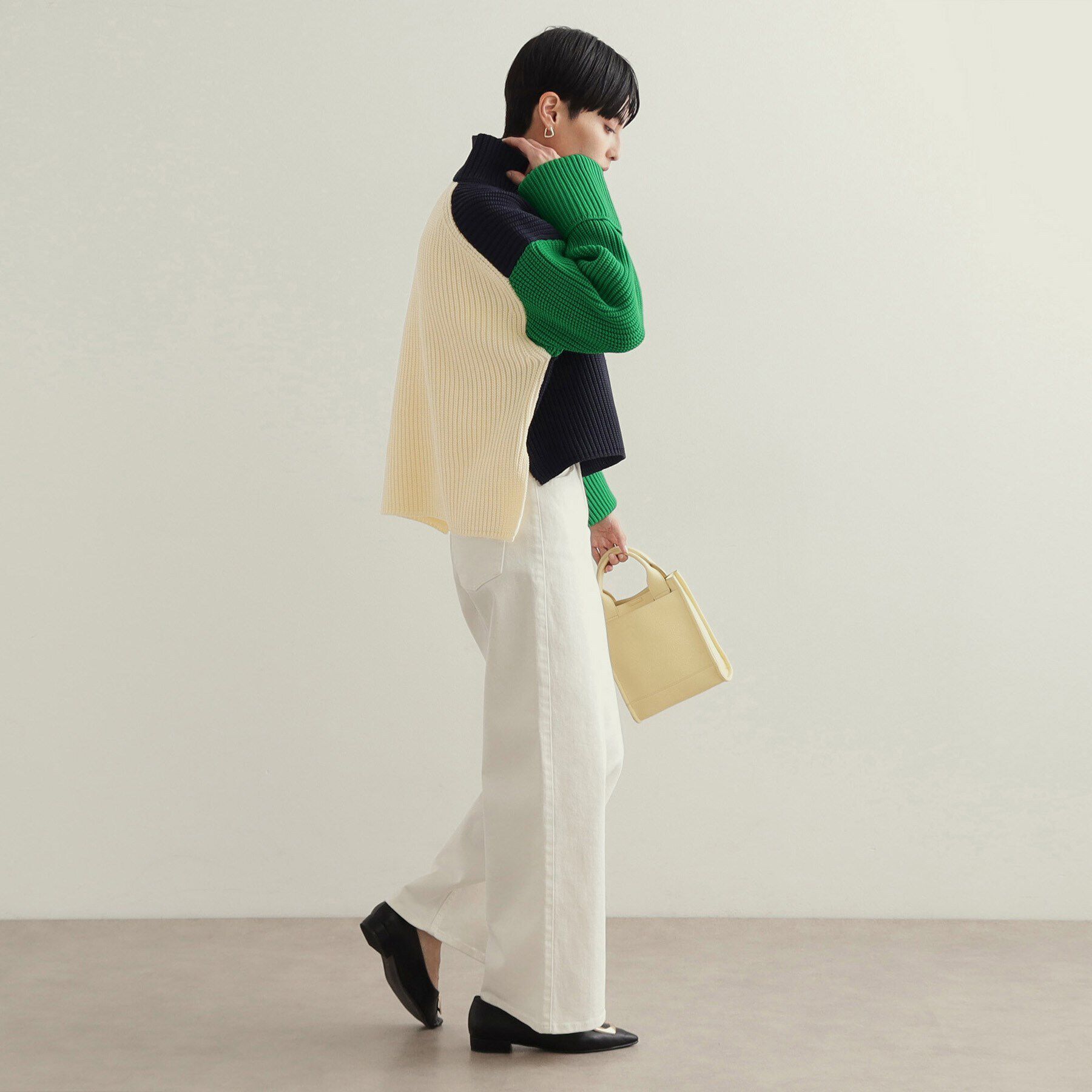 OPAQUE.CLIP「カラーブロッキングハイネックワイドニット【洗濯機洗い可】」|ニット・セーター|