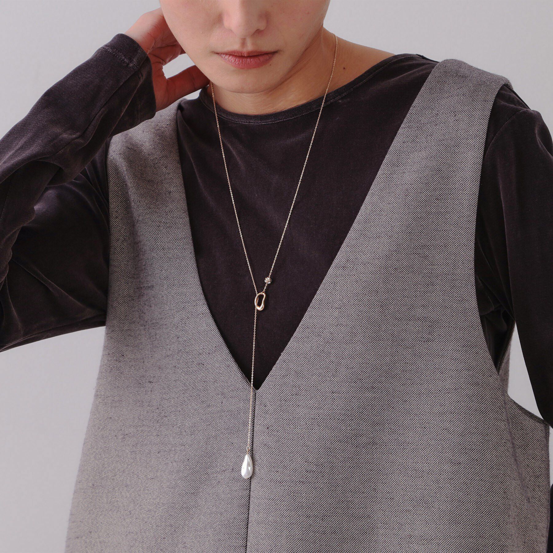 OPAQUE.CLIP「Y字リングフェイクパールネックレス」|ネックレス|
