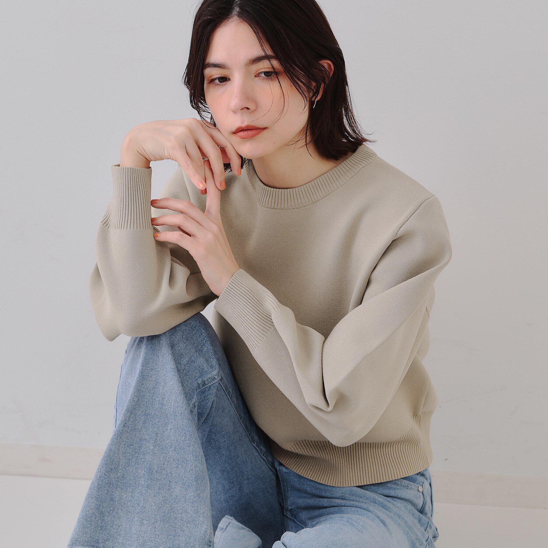 OPAQUE.CLIP「ラメボリュームスリーブニット【洗濯機洗い可】」|ニット・セーター|ライトベージュ(65