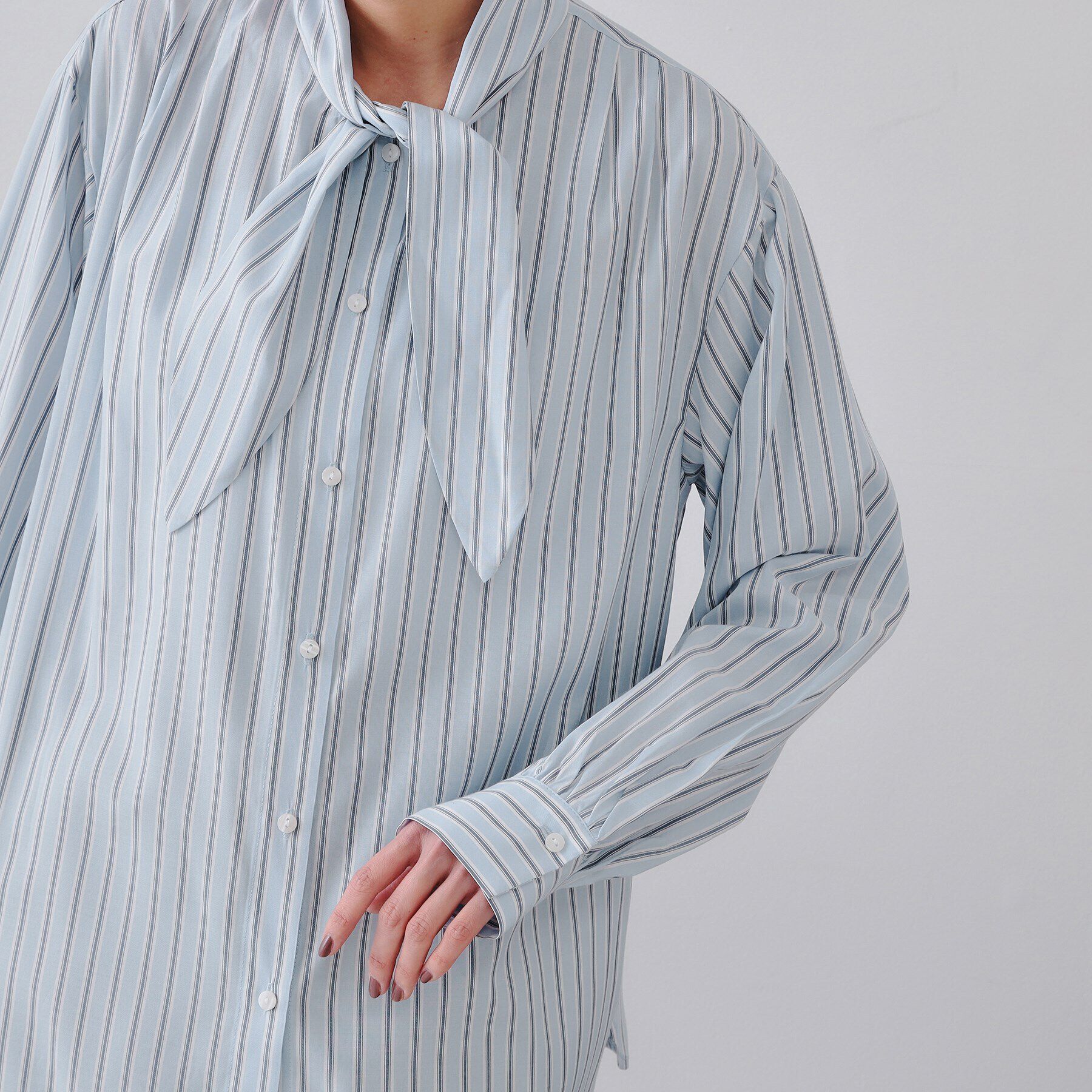 OPAQUE.CLIP「ストライプボウタイシャツ【洗濯機洗い可】」|シャツ・ブラウス|