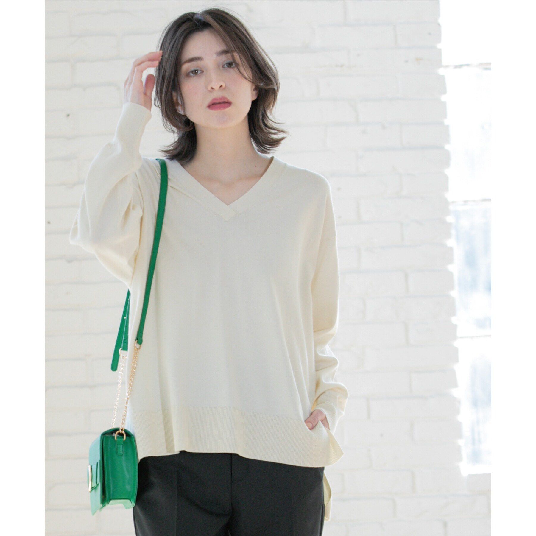 OPAQUE.CLIP「リラクシーVネックニット/オーガニックコツトン混【UV/洗濯機洗い可】」|ニット・セーター|