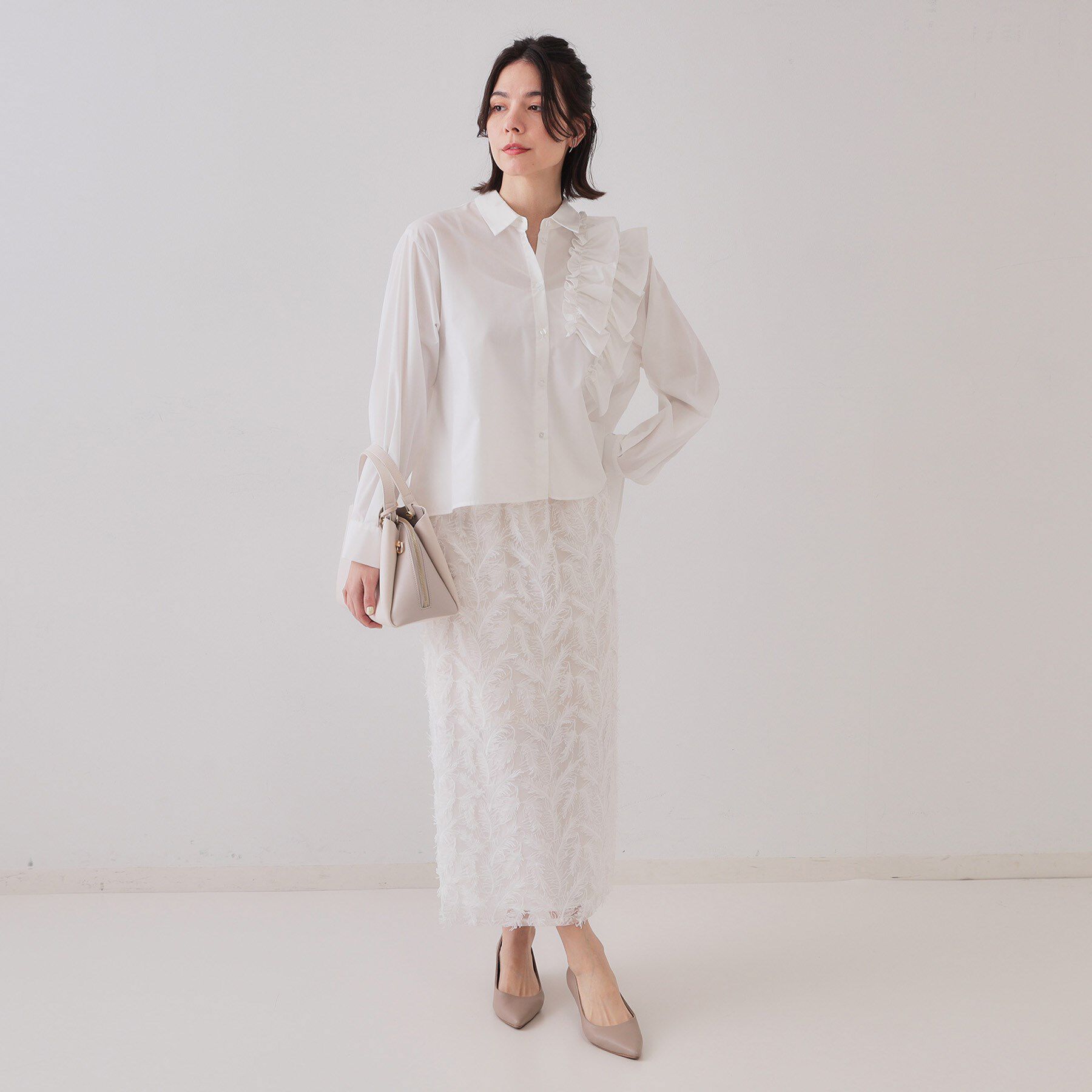 OPAQUE.CLIP「《andGIRL掲載》立体モチーフレースタイトスカート【洗濯機洗い可】」|スカート|