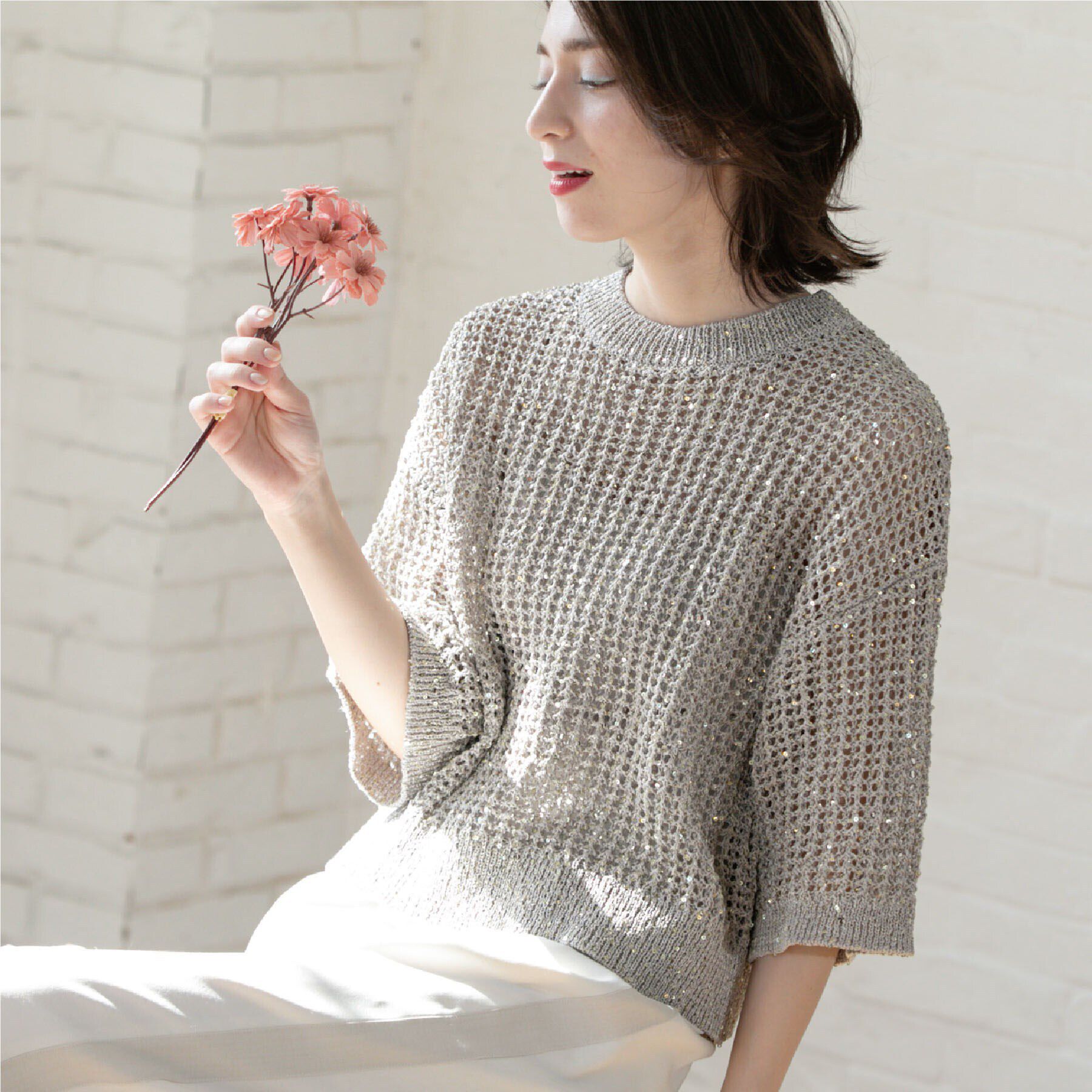 OPAQUE.CLIP「スパンコールメッシュニット」|ニット・セーター|