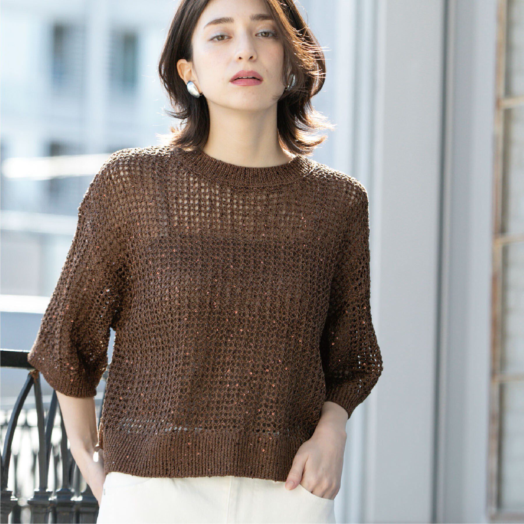 OPAQUE.CLIP「スパンコールメッシュニット」|ニット・セーター|