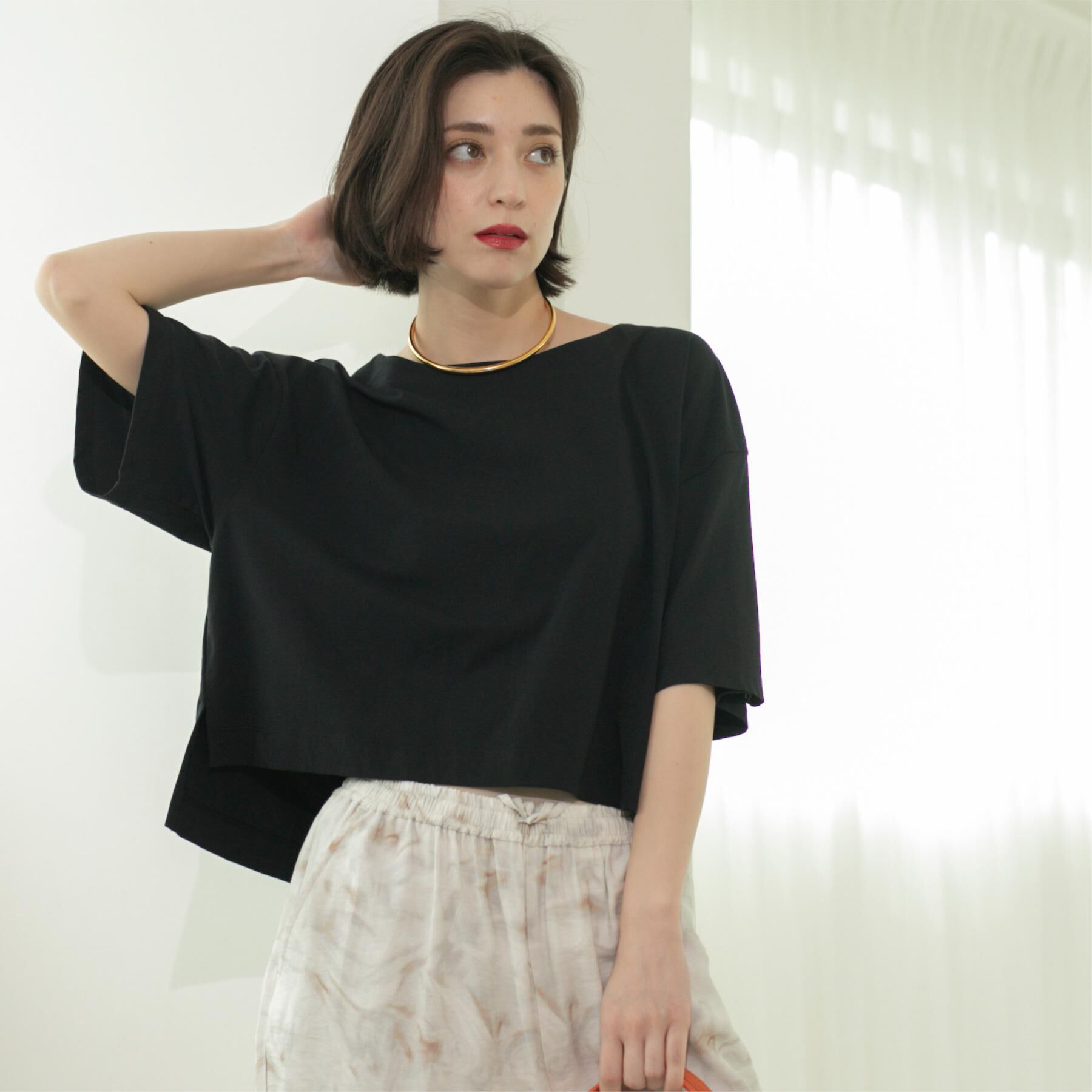 OPAQUE.CLIP「ボートネックショートTシャツ【洗濯機洗い可】」|Tシャツ・カットソー|