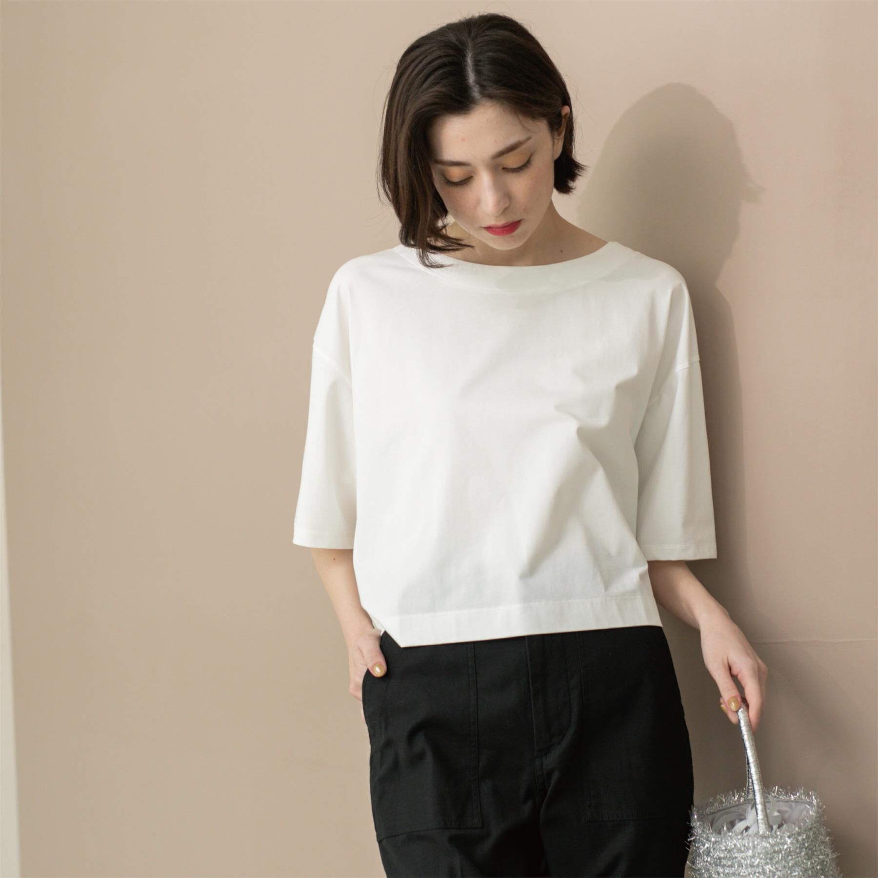 OPAQUE.CLIP「ボートネックショートTシャツ【洗濯機洗い可】」|Tシャツ・カットソー|