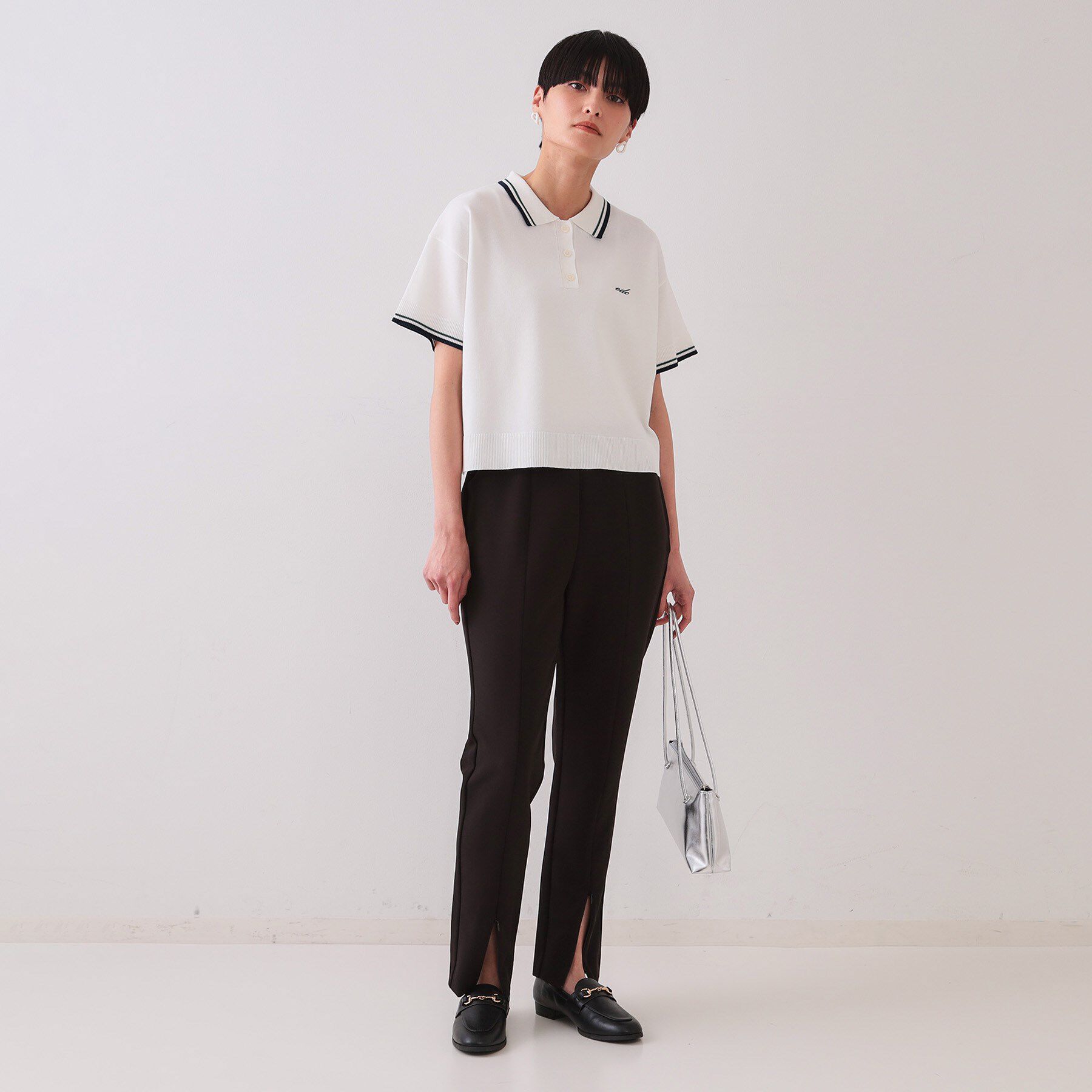 OPAQUE.CLIP「ロゴ刺繍ポロニット【洗濯機洗い可／抗ピル】」|ニット・セーター|