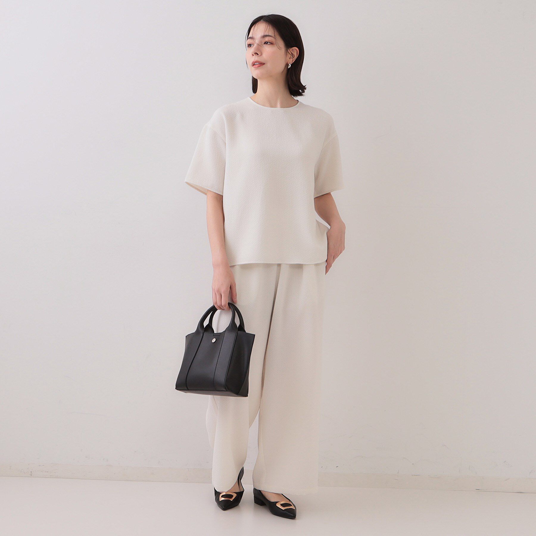 OPAQUE.CLIP「ストレッチジャカード2WAYリボントップス/セットアップ対応可【洗濯機洗い可】」|シャツ・ブラウス|