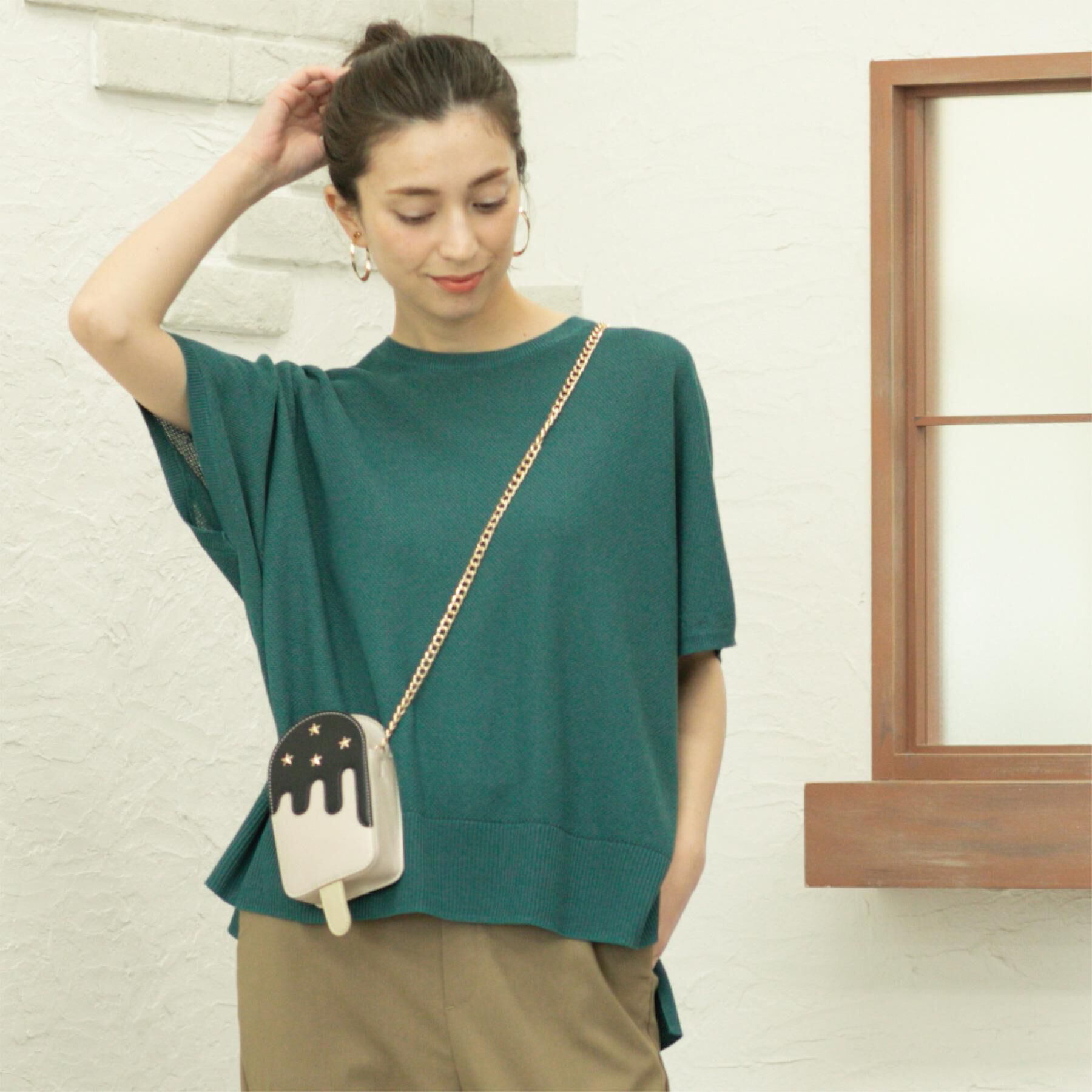 OPAQUE.CLIP「《5色展開/S-LLサイズ》リラクシーメッシュニット【洗濯機洗い可】」|ニット・セーター|グリーン(022)