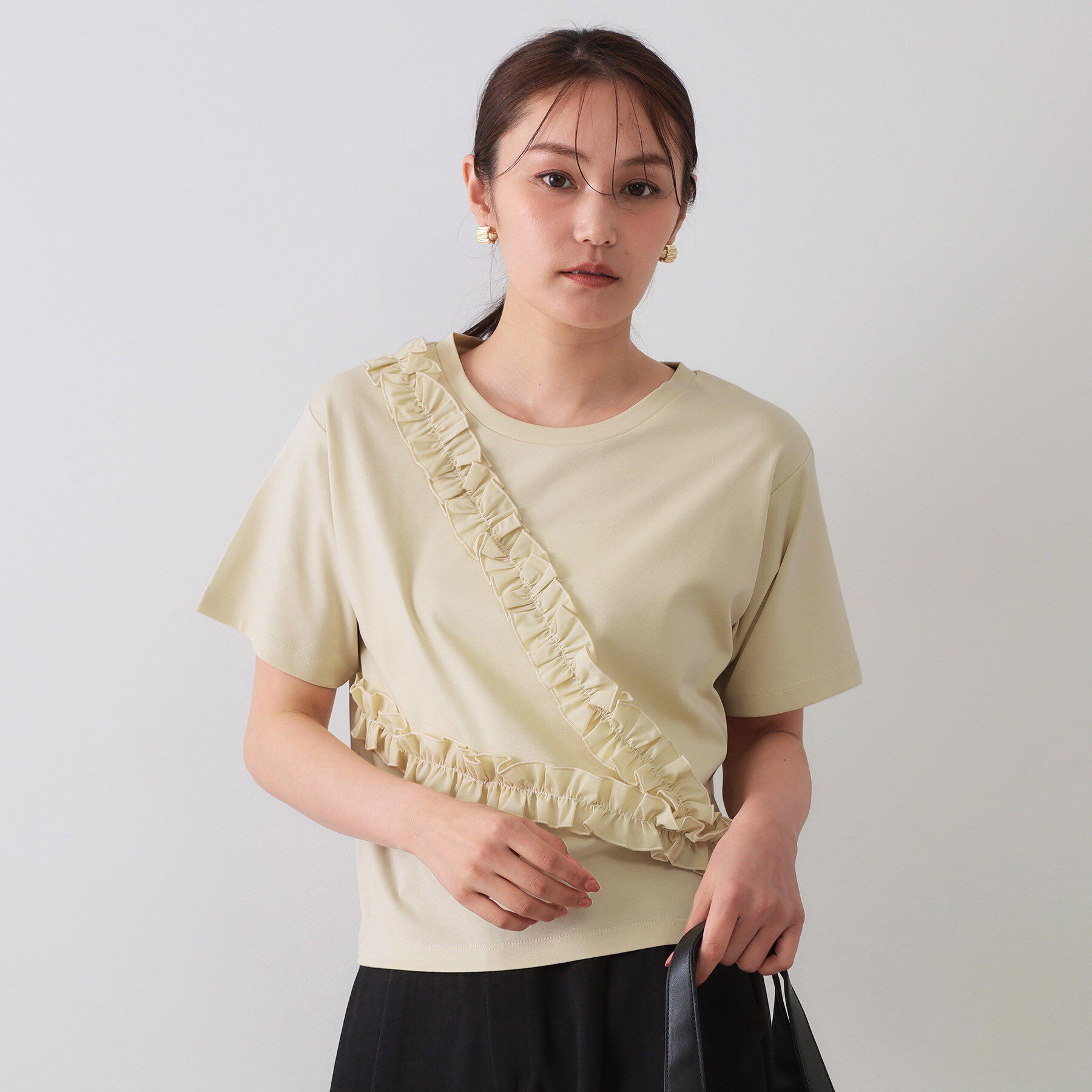 OPAQUE.CLIP「《美人百花掲載》アシメフリルドッキングカットソー【洗濯機洗い可】」|Tシャツ・カットソー|ライトイエロー(03