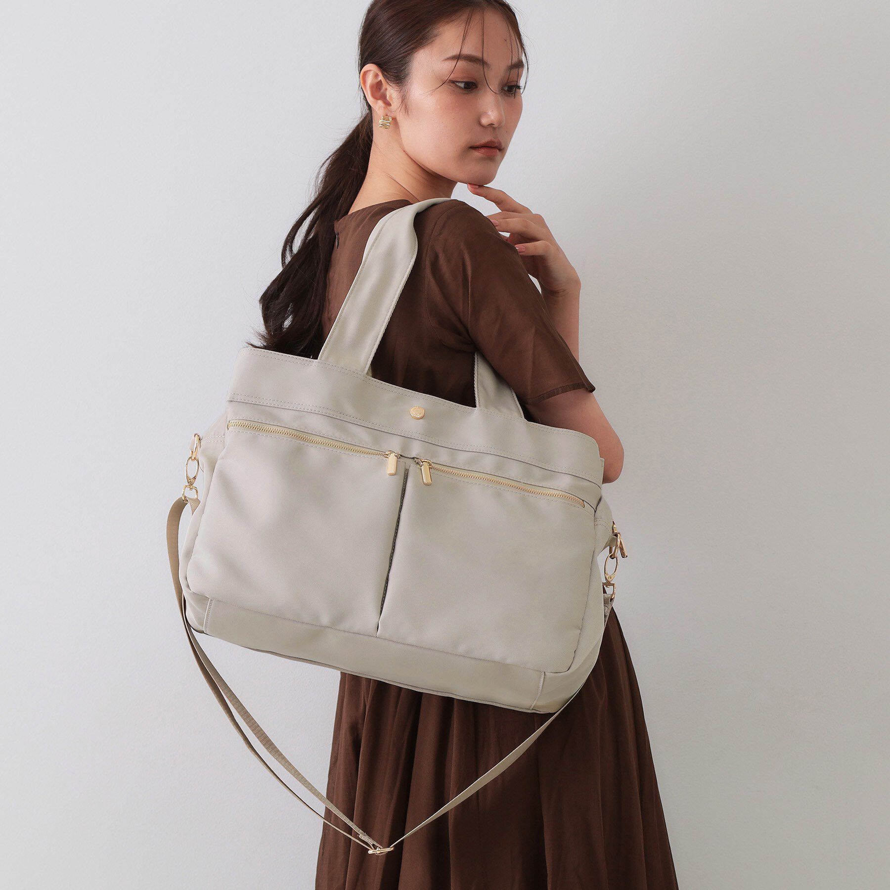 OPAQUE.CLIP「【撥水加工/2WAY/多ポケット】ツイルビッグサイズトートバッグ」|トートバッグ|